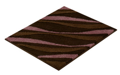 Rechteckige Badematte mit braunen und rosa Wellenmustern aus Hochflor