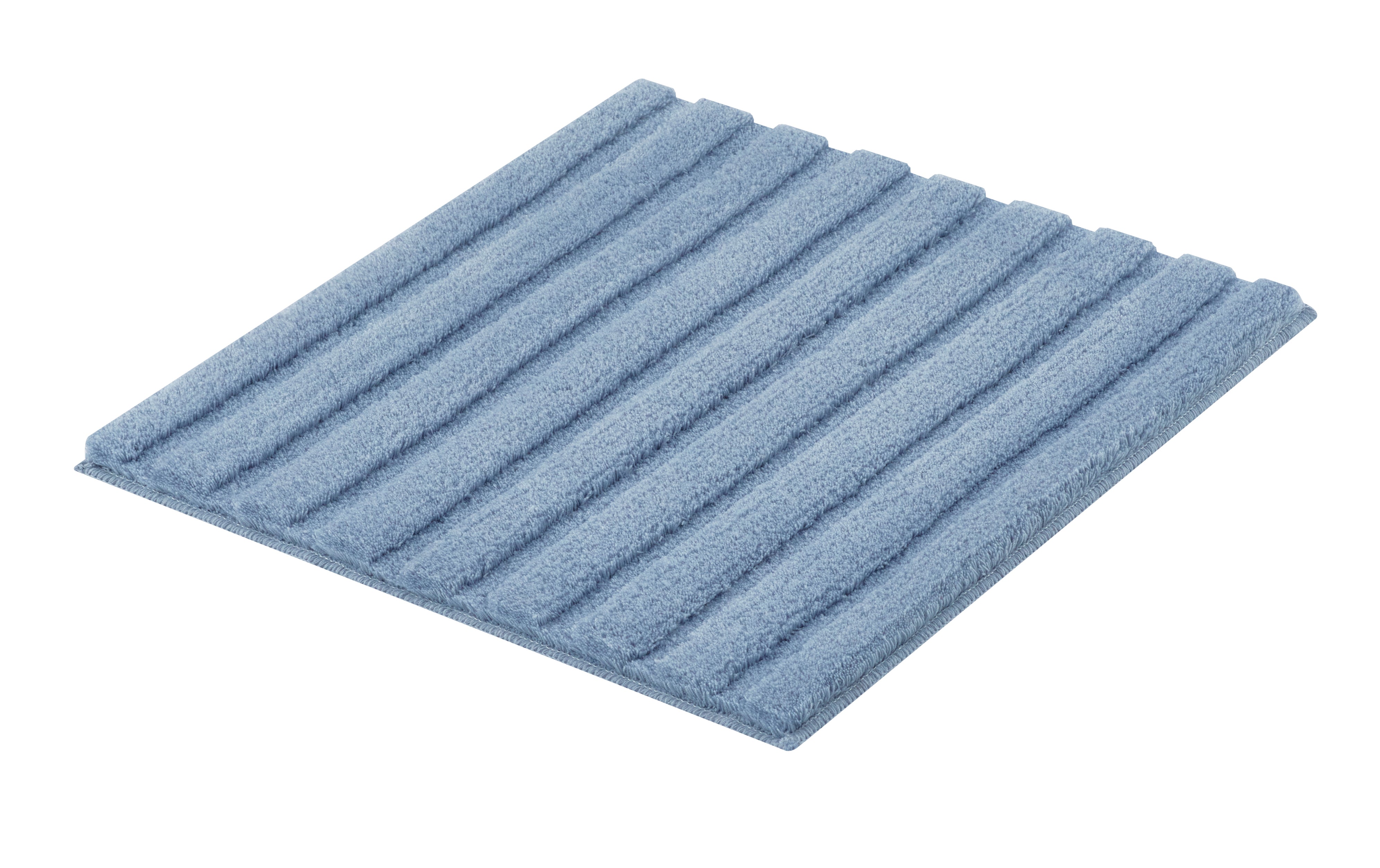 Rechteckige hellblaue Badematte mit weicher, gerippter Oberfläche