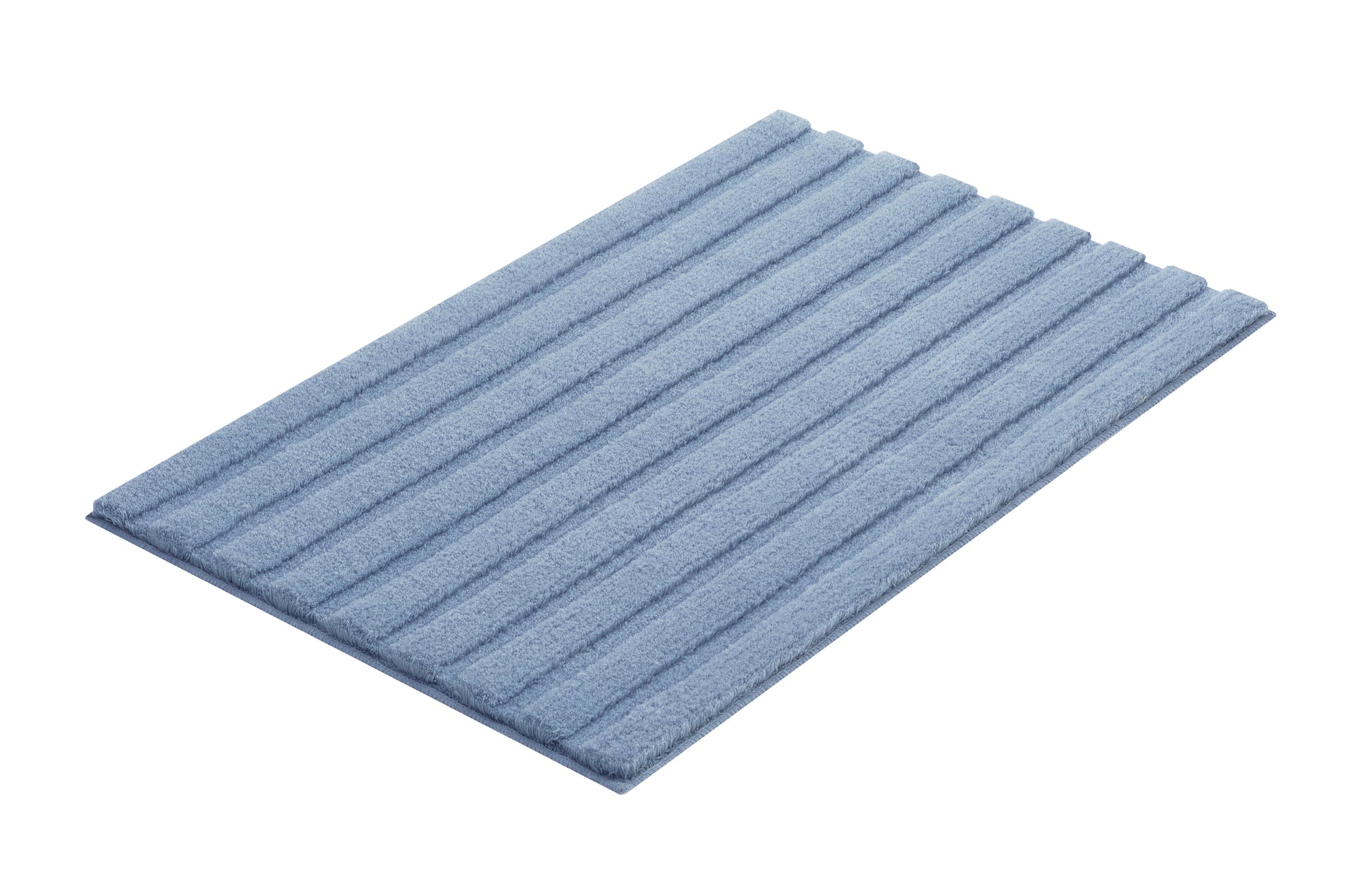 Hellblauer rechteckiger Badvorleger mit längs verlaufender Rippstruktur