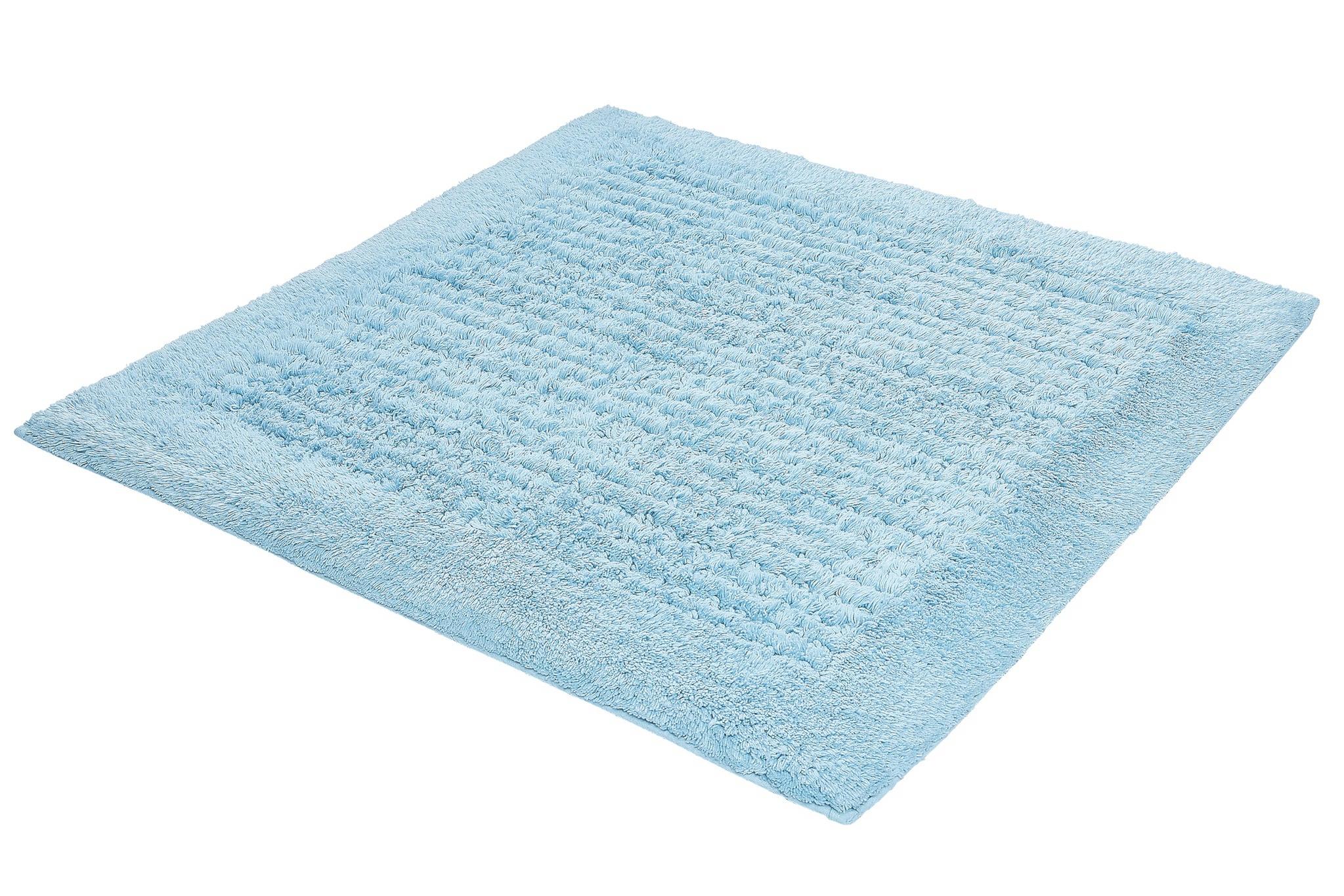 Hellblauer, flauschiger quadratischer Badteppich mit breitem Rand
