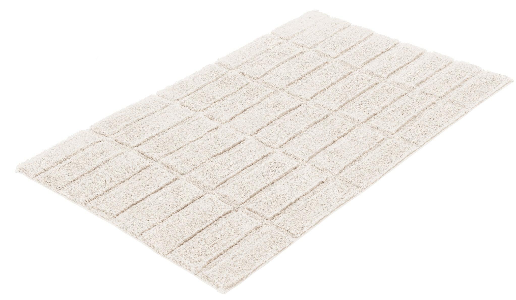 Rechteckige cremefarbene Badematte mit weichem hochflorigem Karomuster