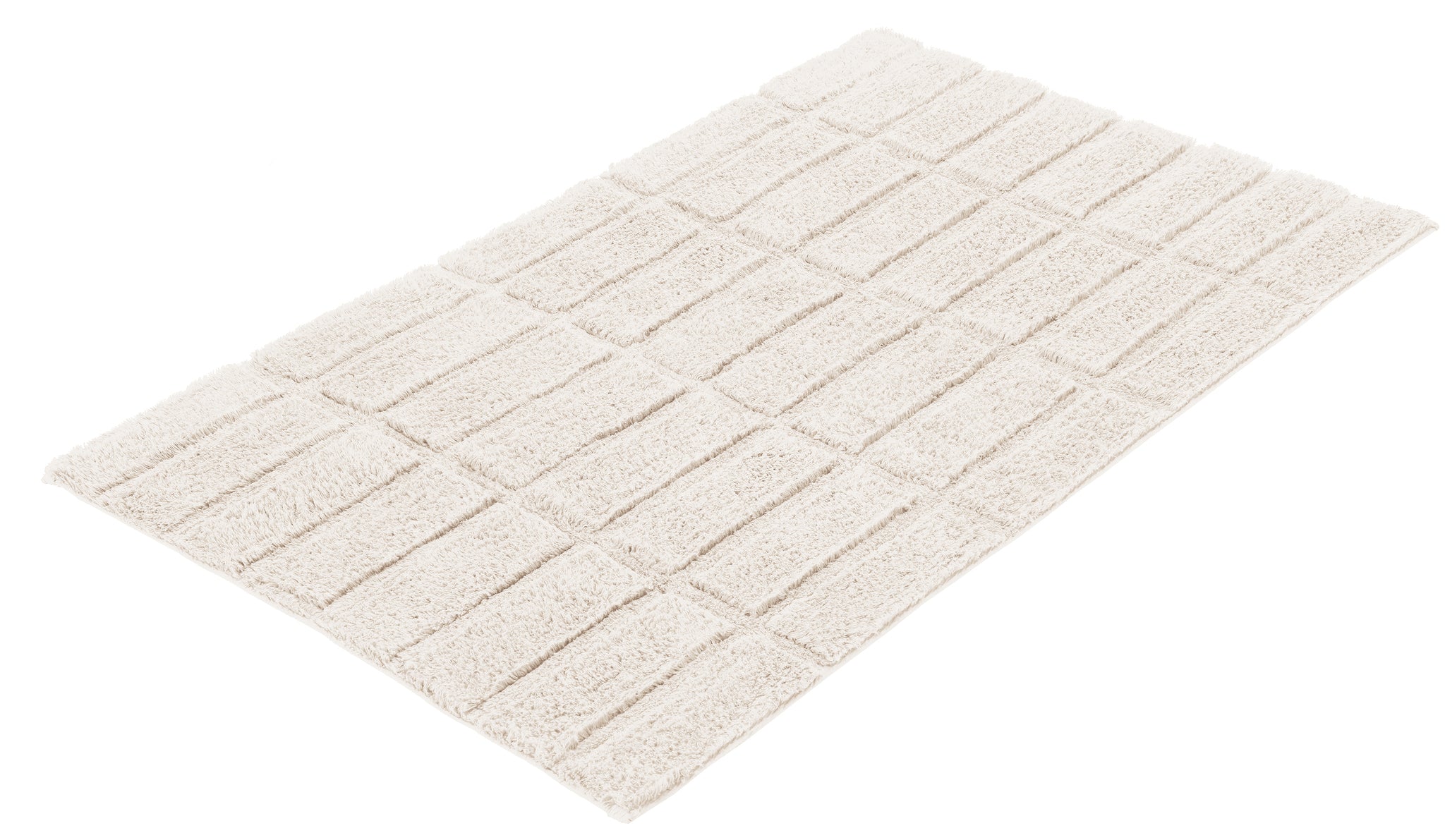 Rechteckige cremefarbene Badematte mit weichem hochflorigem Karomuster