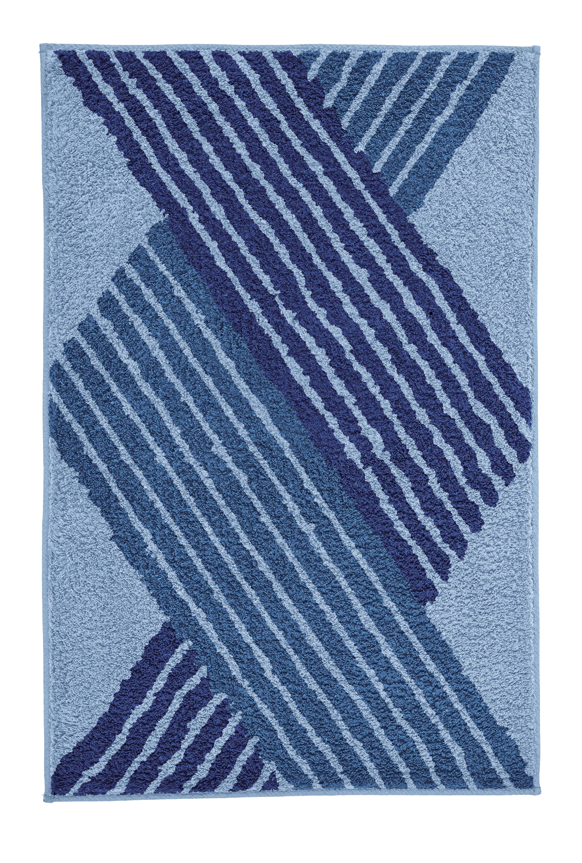 Hell- und dunkelblaue Badematte mit breitem, diagonalem Streifenmuster