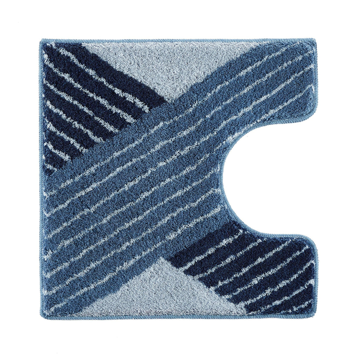 Blaue WC-Vorleger Matte mit diagonalen Streifen in Hell- und Dunkelblau