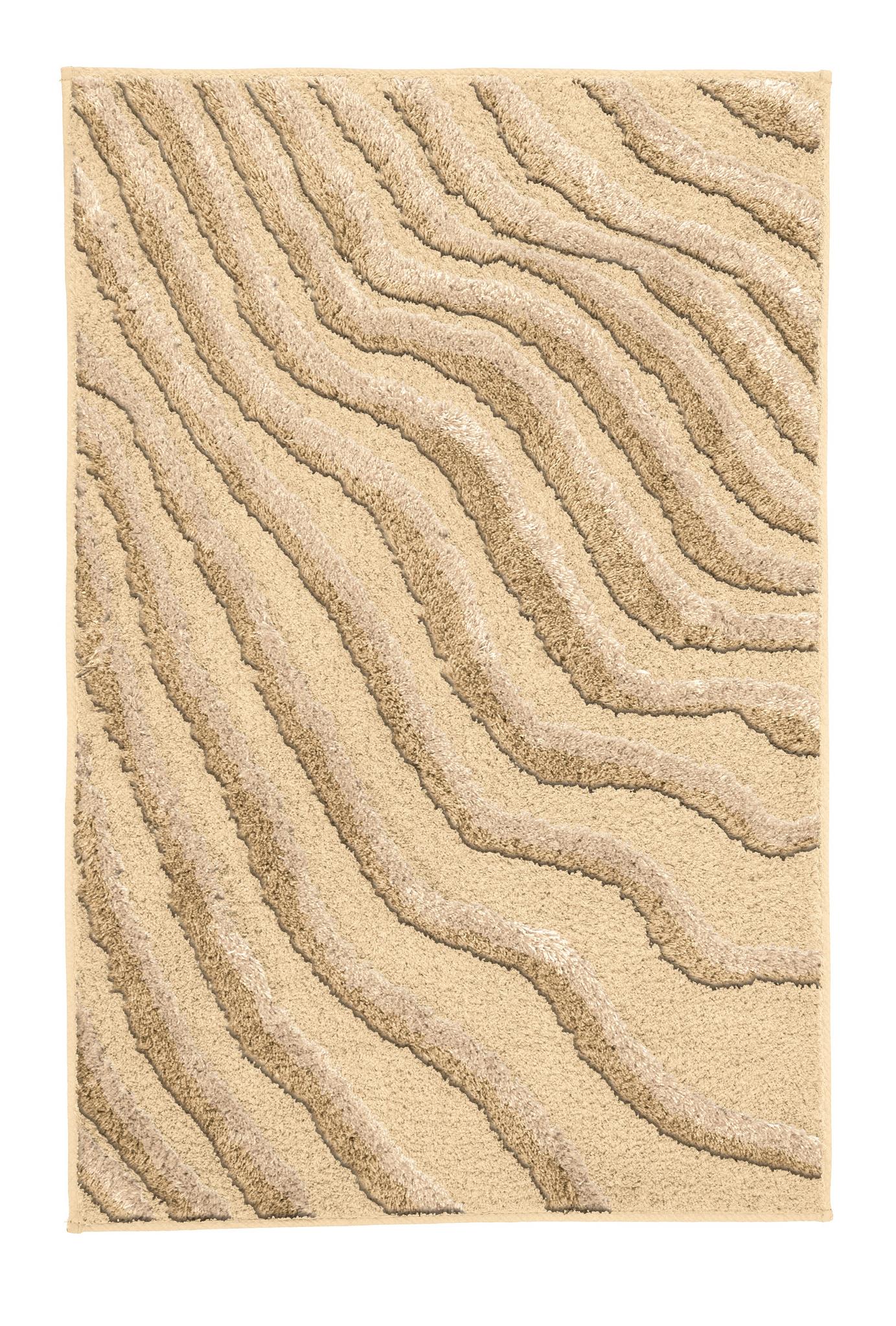 Beiger Badteppich mit erhöhtem Wellenmuster in unterschiedlichen Tönen