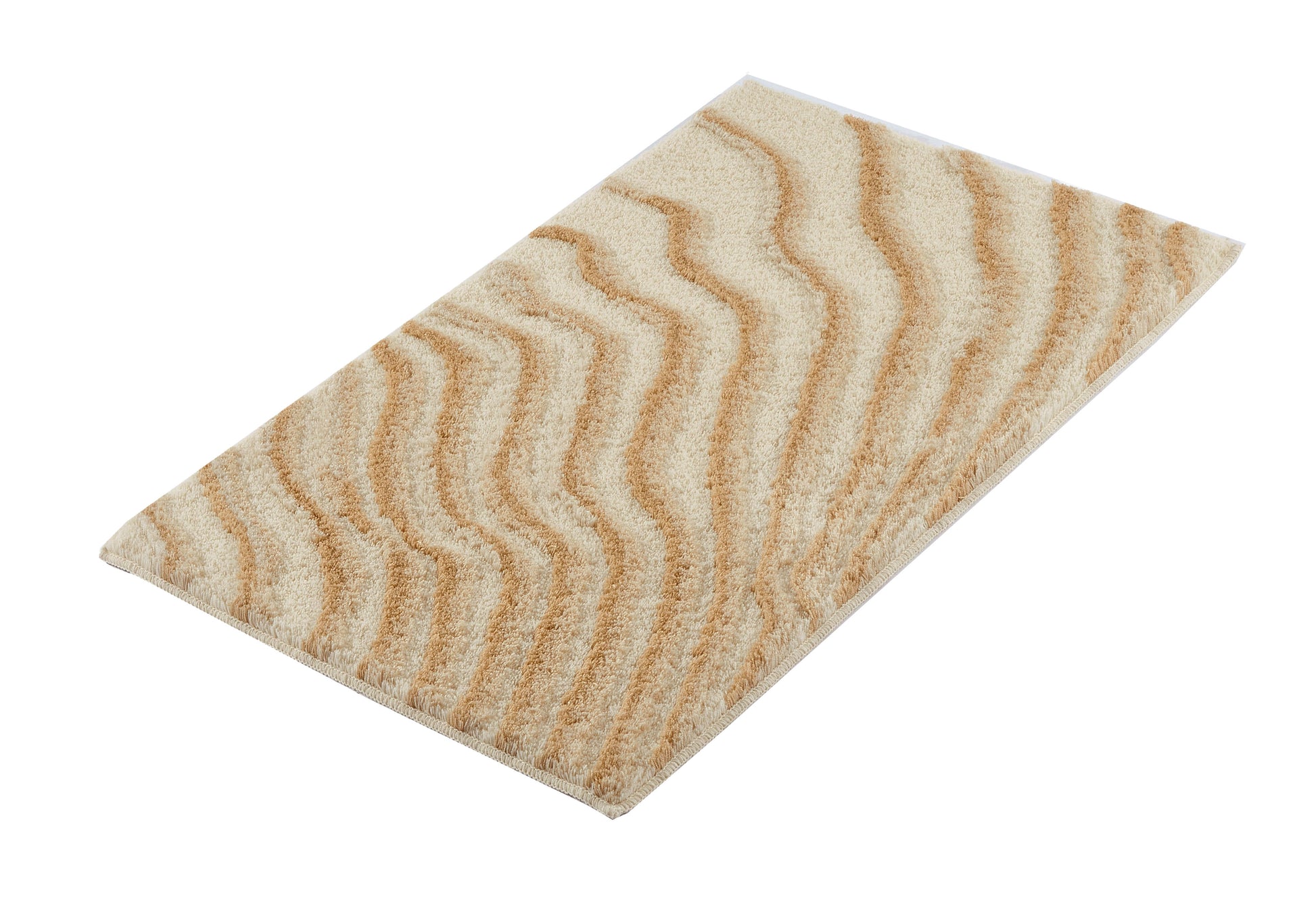 Beige Badematte mit sandfarbenem, wellenförmigem Strukturmuster
