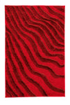 Roter Badteppich mit dunkelrotem, wellenförmigem Strukturmuster aus Stoff