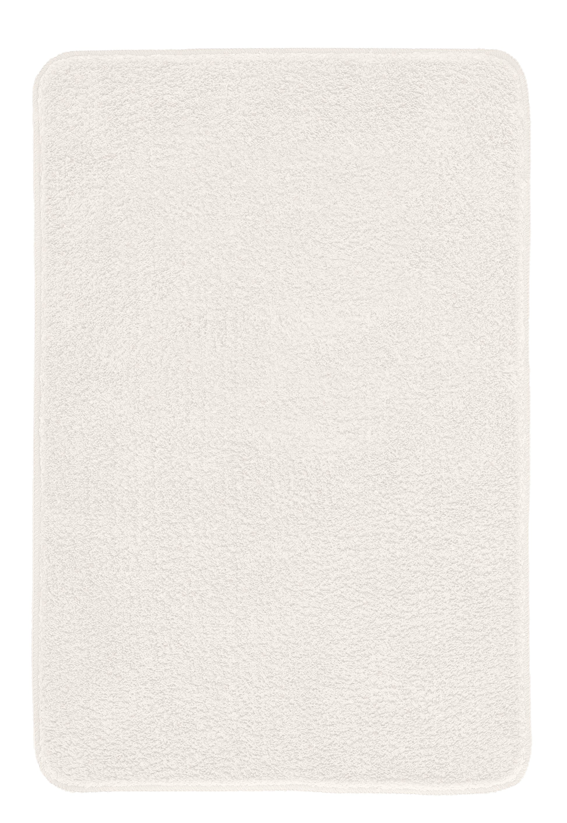 Der Badteppich MARCO in Weiß zeigt sich als rechteckige, flauschige Matte in 60 x 90 cm.