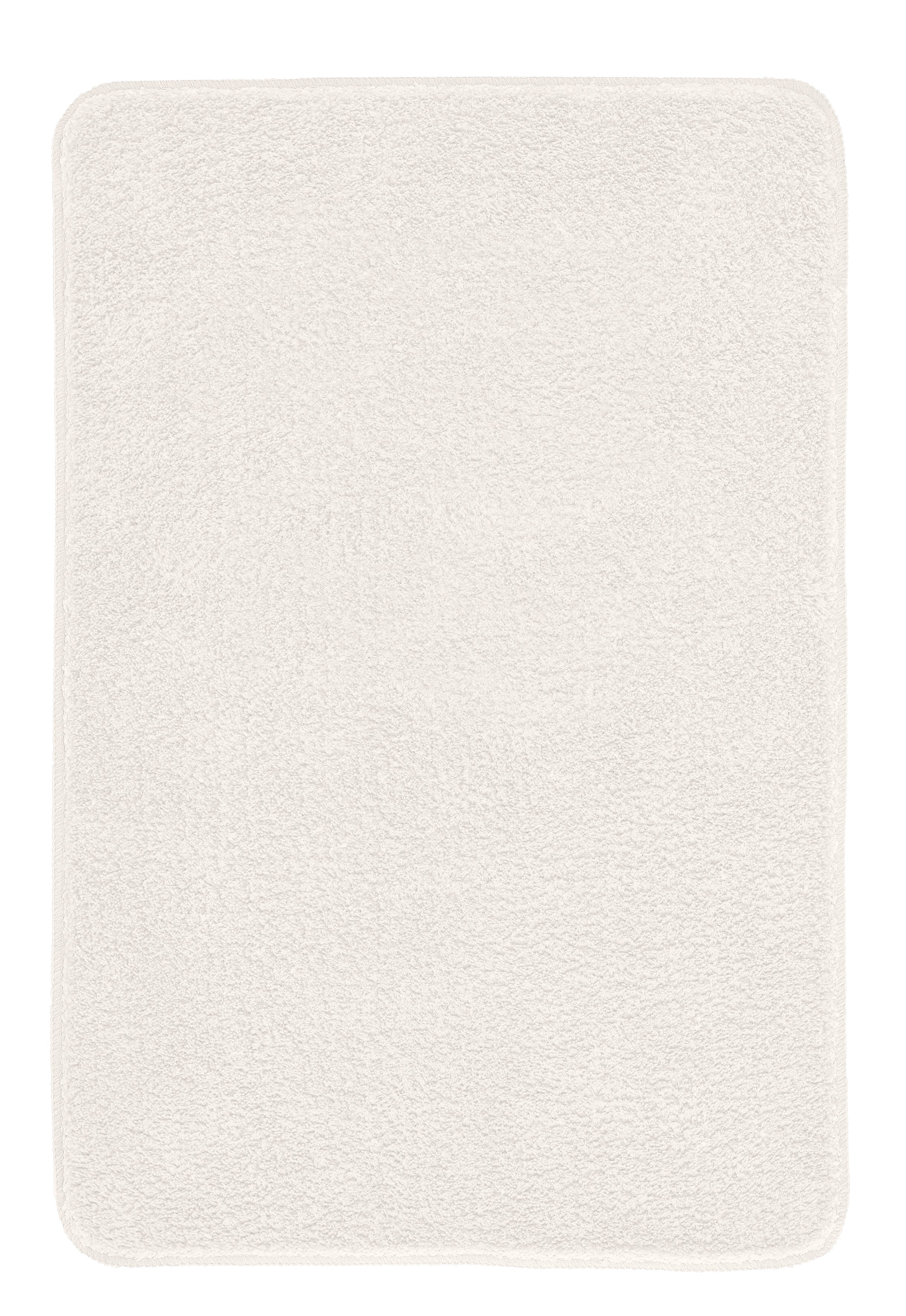 Der Badteppich MARCO in Weiß zeigt sich als rechteckige, flauschige Matte in 60 x 90 cm.