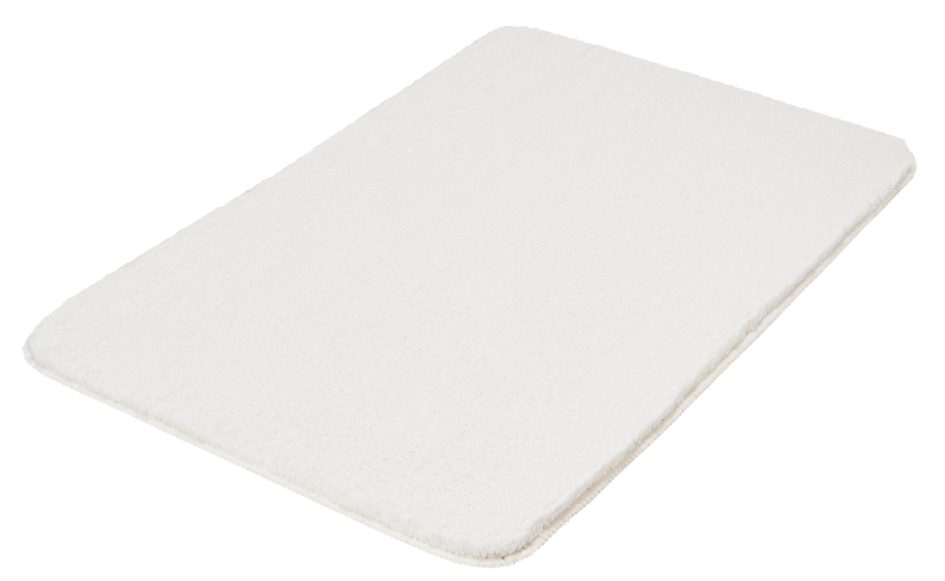 Badteppich MARCO Weiß 70 x 120 cm liegt rechteckig auf hellem Untergrund.