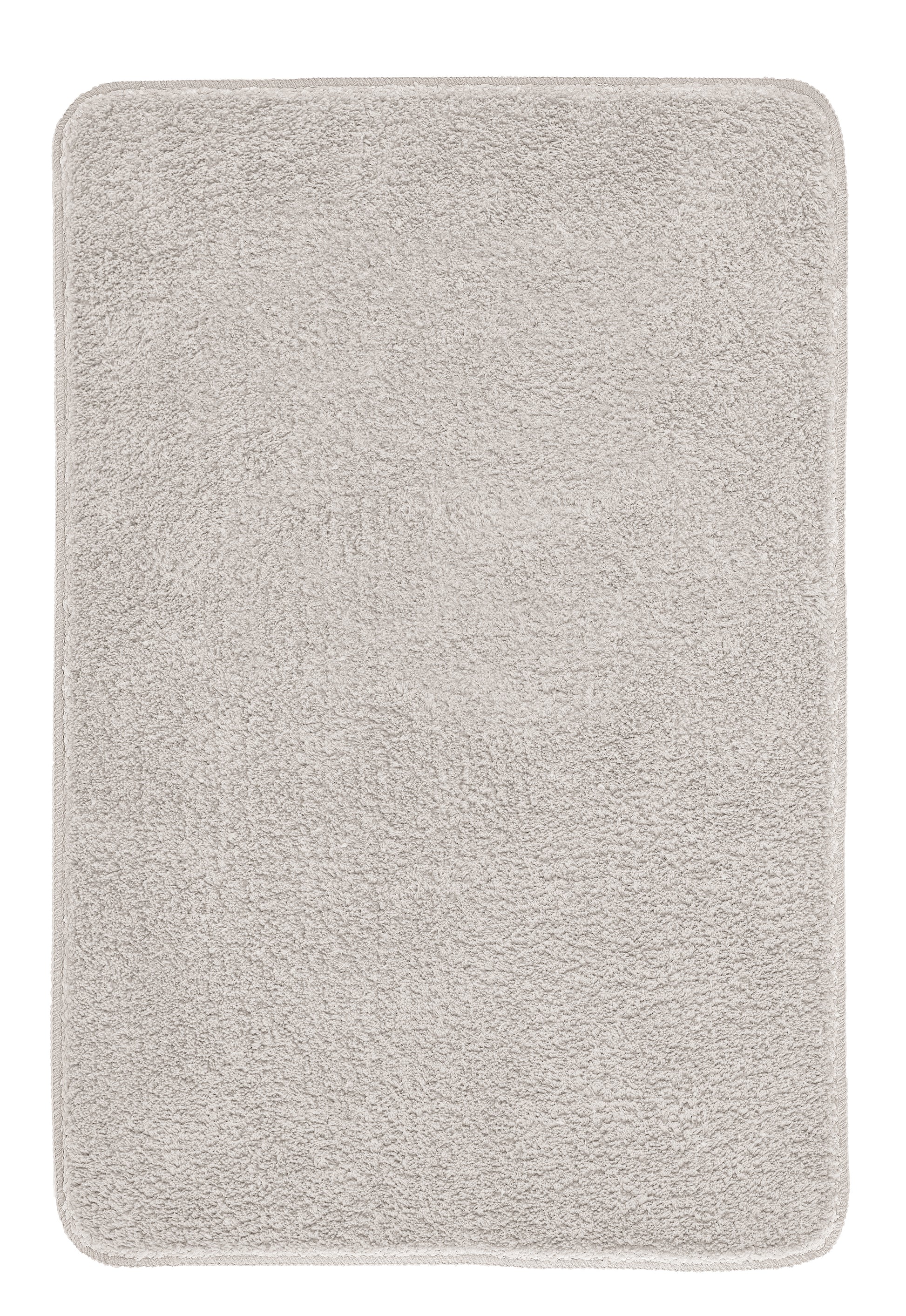 Badteppich MARCO in Silbergrau 60 x 90 cm liegt rechteckig ausgebreitet auf hellem Untergrund.