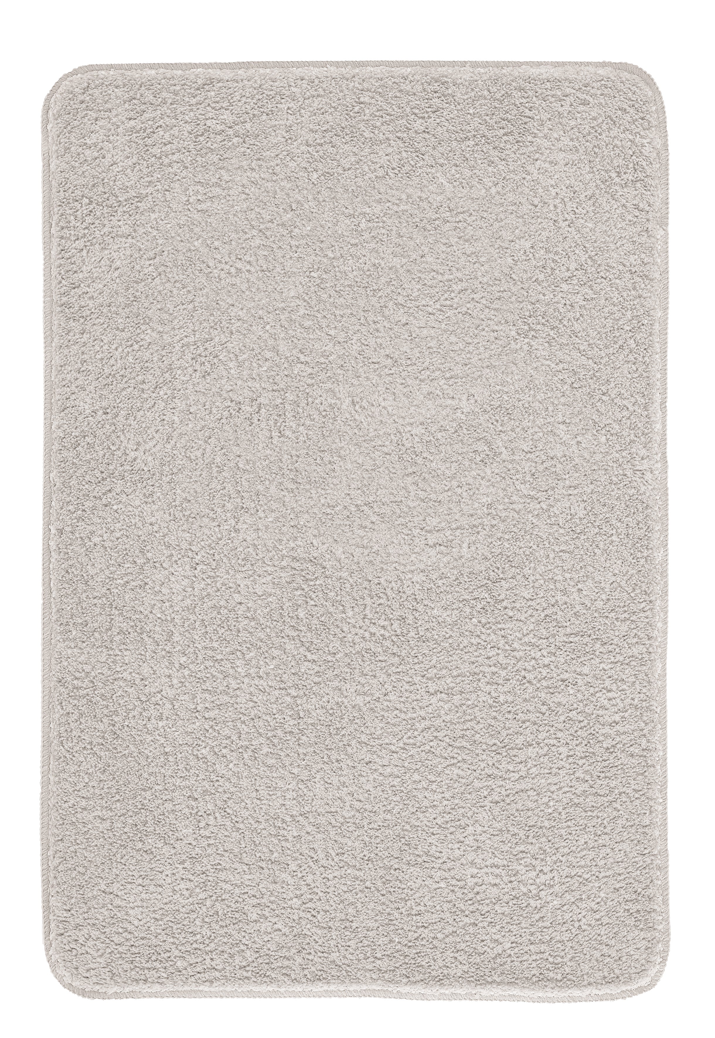 Badteppich MARCO in Silbergrau 60 x 90 cm liegt rechteckig ausgebreitet auf hellem Untergrund.