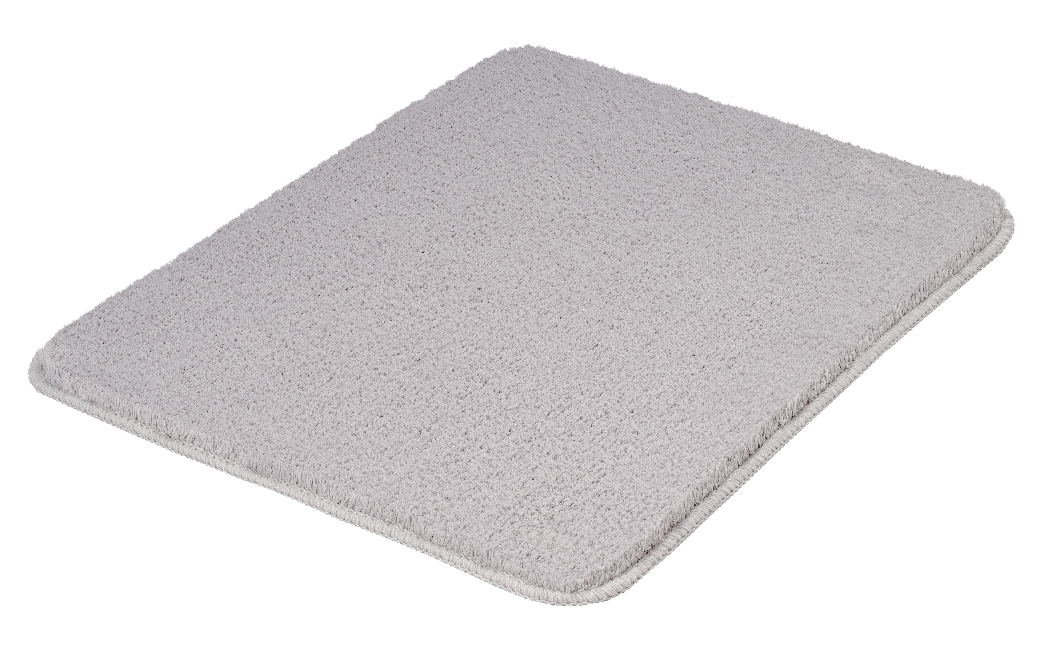 Badteppich MARCO in Silbergrau mit Größe 50 x 60 cm liegt rechteckig auf dem Boden.