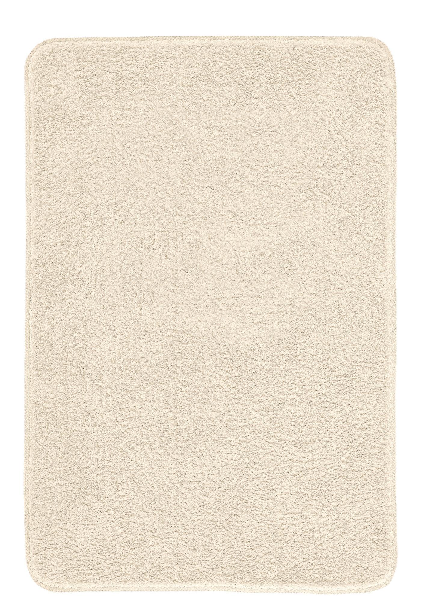 Rechteckige, beige Badvorlage mit weicher, dichter Hochflor-Oberfläche