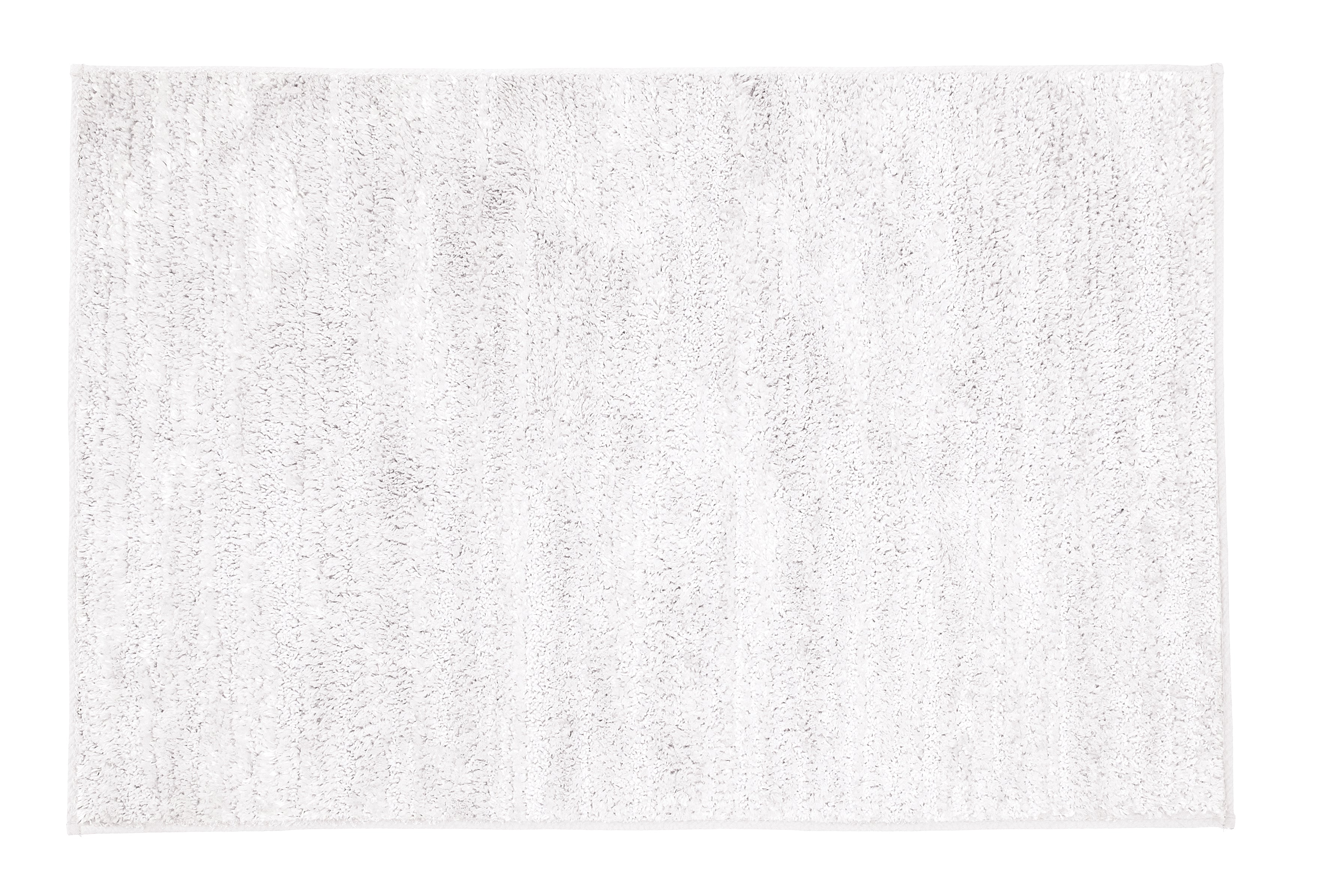 Rechteckiger, flauschiger, weißer Badteppich in Draufsicht von oben