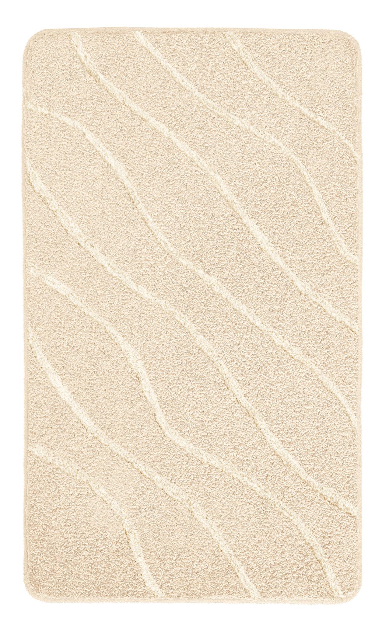 Beige Badematte mit dezentem Wellenmuster in Hoch-Tief-Struktur aus Stoff