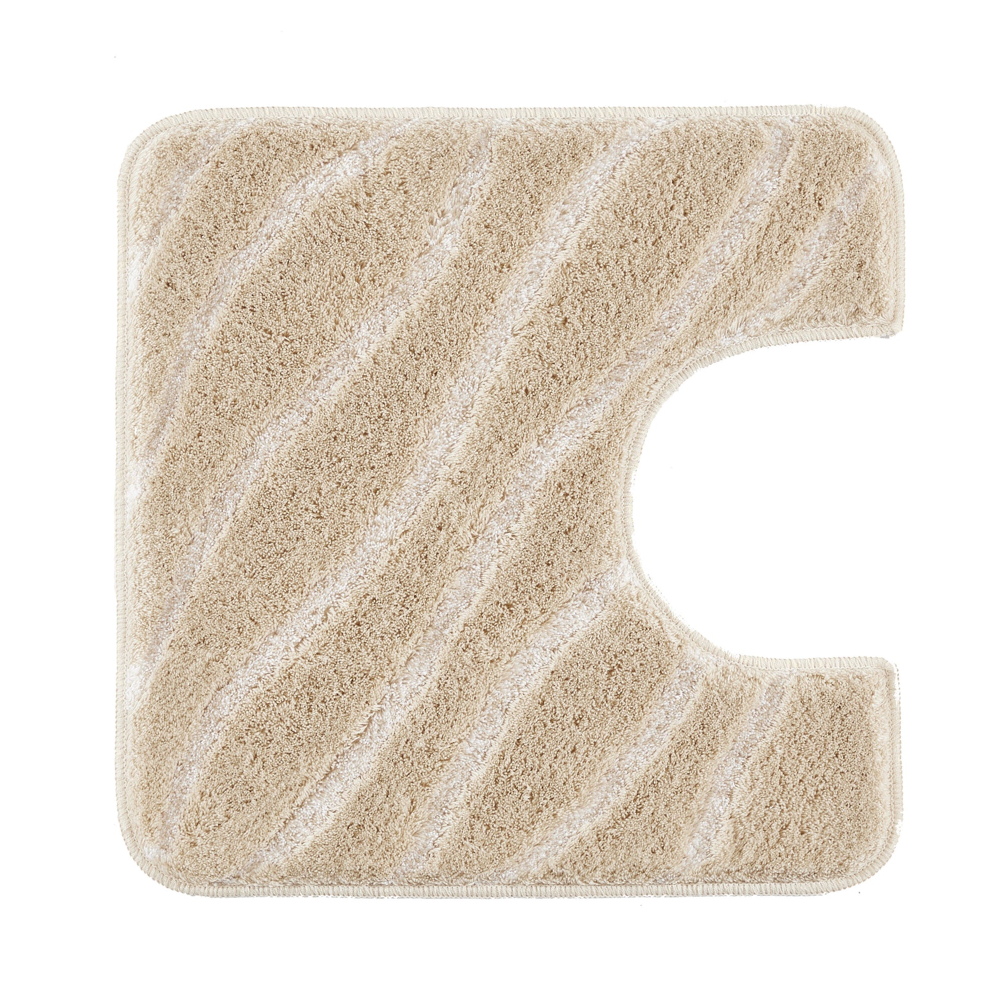 WC-Vorleger TRAM Caramel 55 x 55 cm mit Ausschnitt in beige gemustert von oben fotografiert.