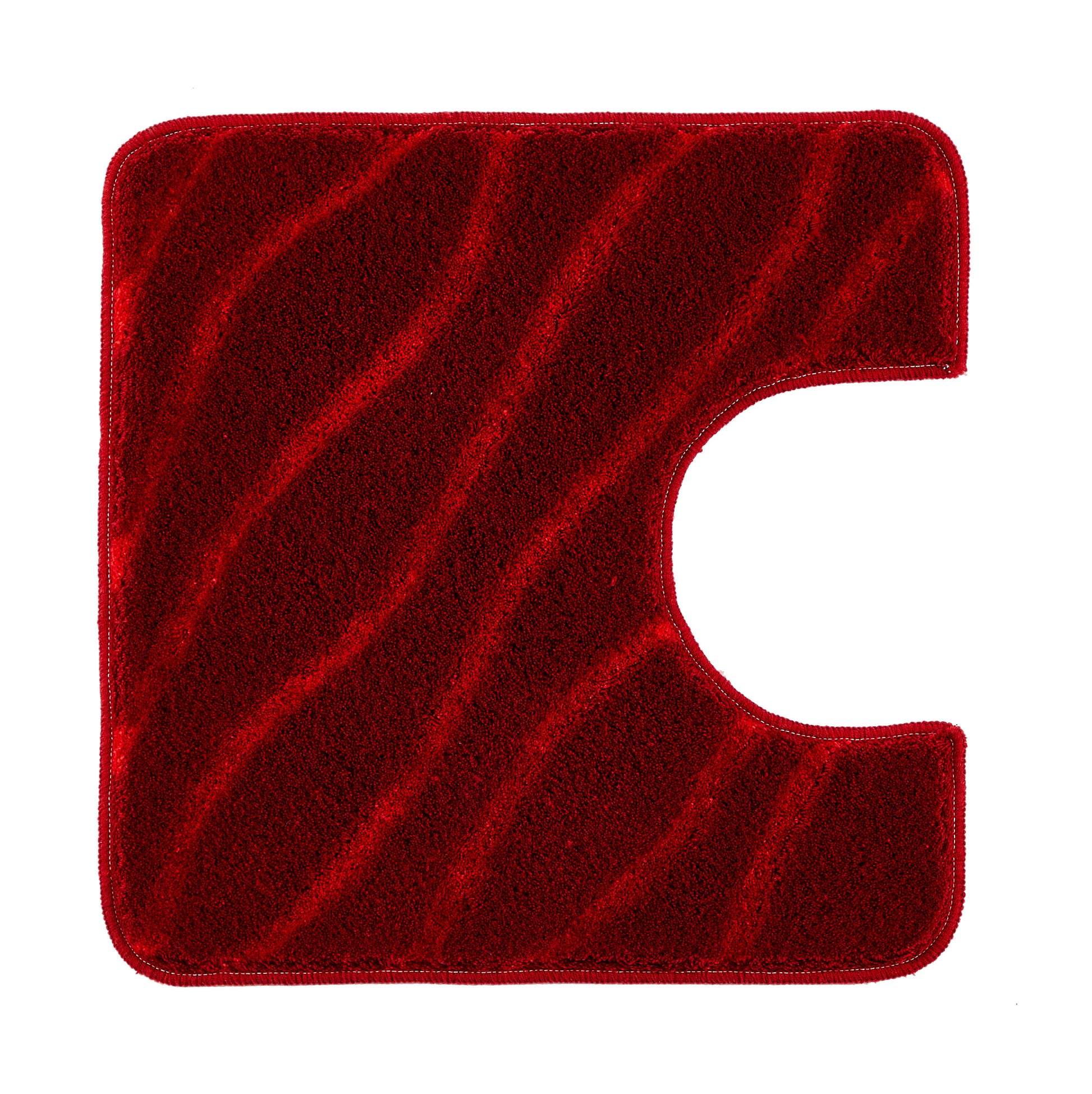 WC-Vorleger TRAM Granat 55 x 55 cm mit Ausschnitt liegt als roter Badteppich.