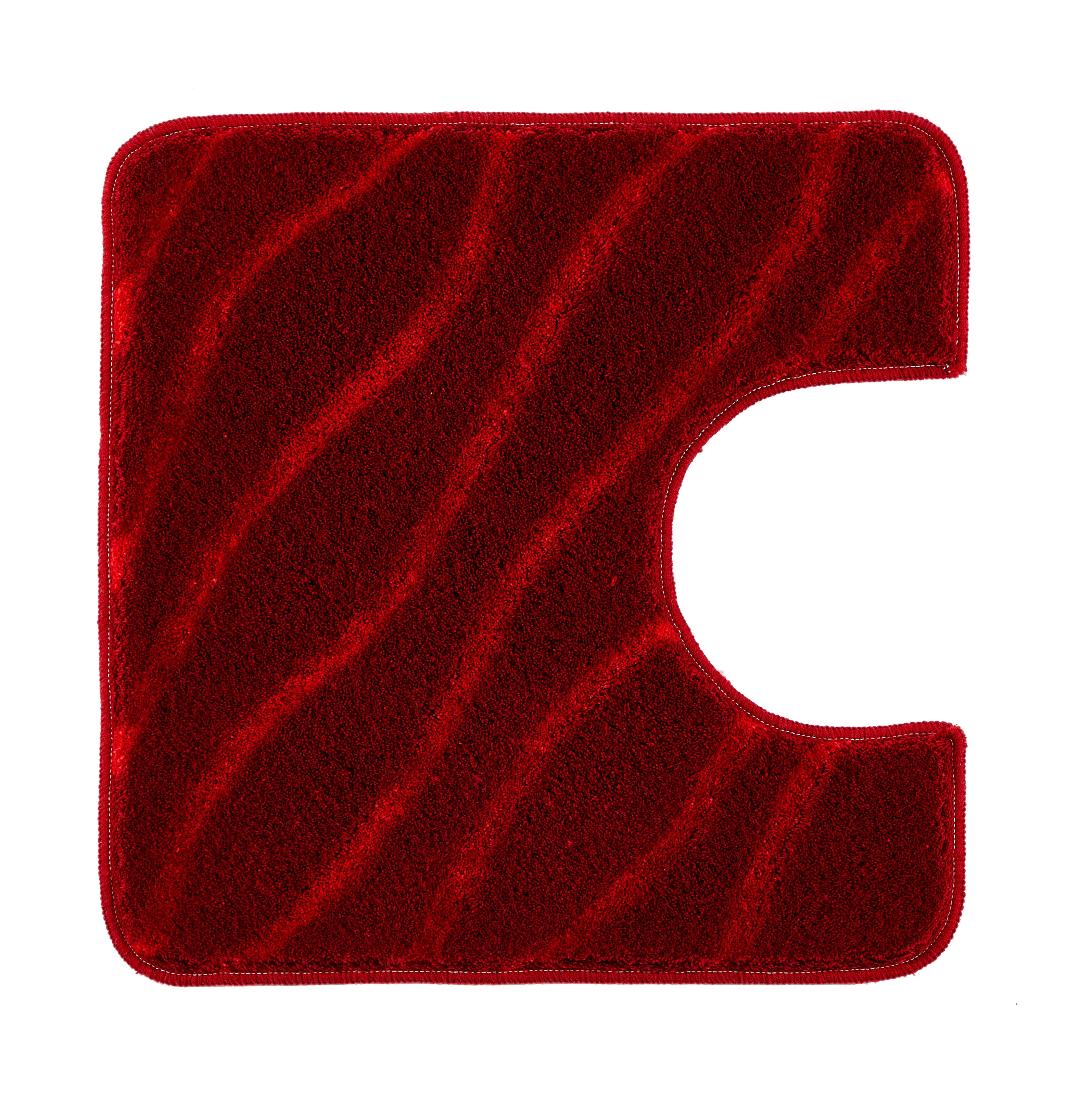 WC-Vorleger TRAM Granat 55 x 55 cm mit Ausschnitt liegt als roter Badteppich.