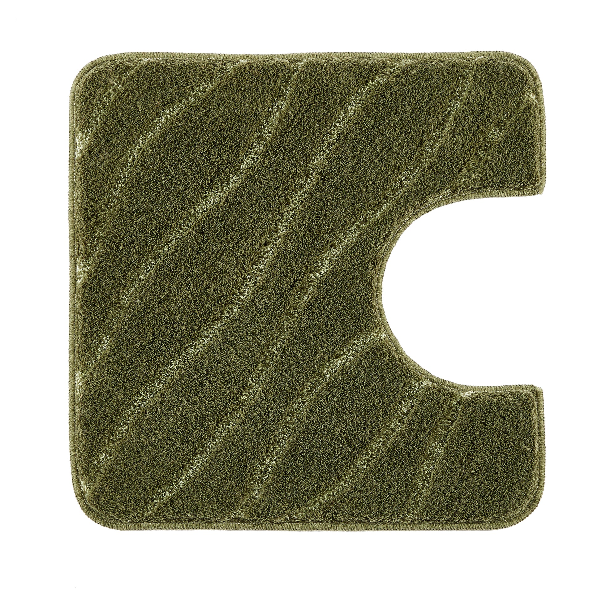 Grüner WC-Vorleger TRAM Forest 55 x 55 cm mit Ausschnitt wird von oben gezeigt.