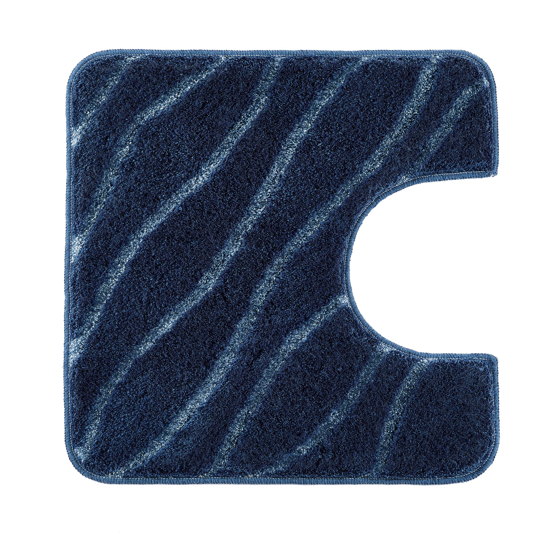 Blauer WC-Vorleger TRAM Mare 55 x 55 cm mit Ausschnitt und wellenförmigem Muster von oben gesehen.