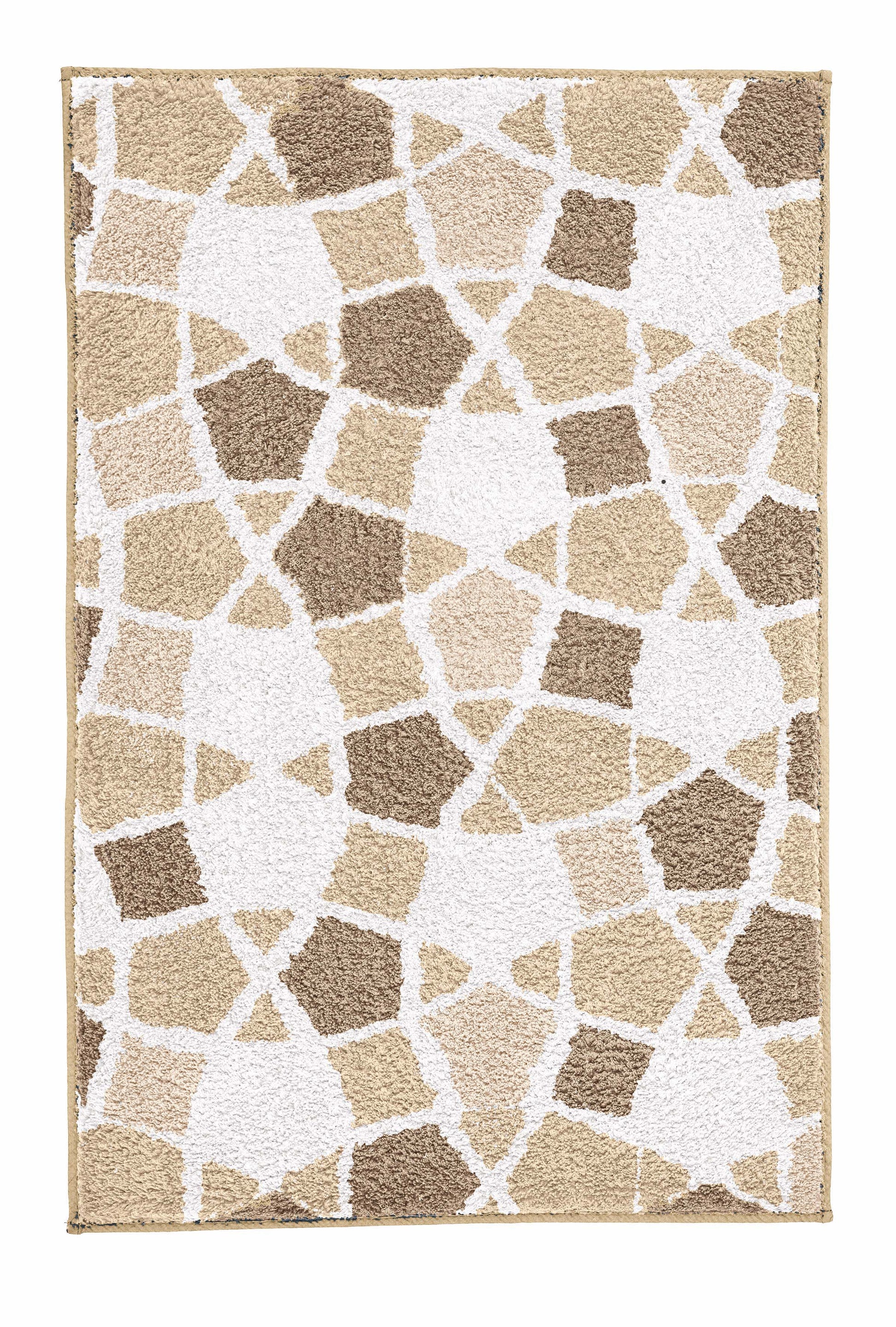 Badteppich SINTRA Macadamia 60x90 cm mit beigem und weißem Mosaikmuster ist von oben zu sehen.