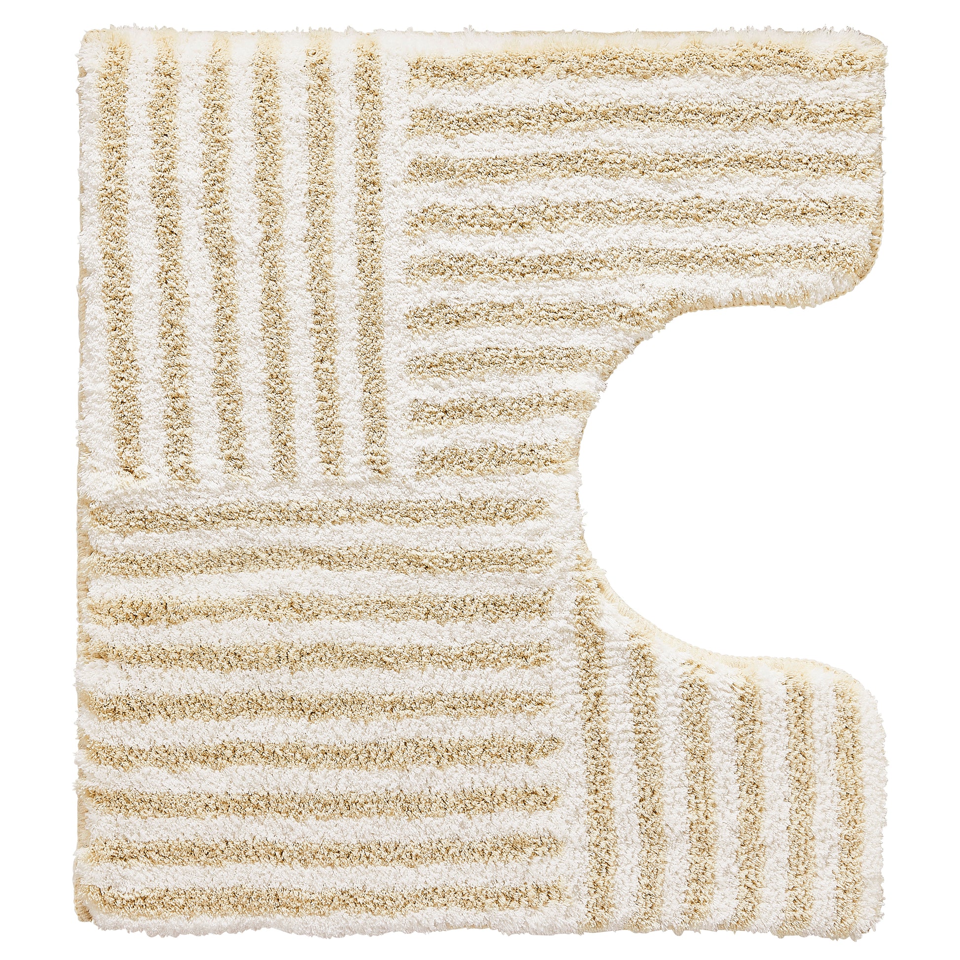 WC-Vorleger CHELSEA sandbeige 55 x 50 cm mit Ausschnitt zeigt ein gestreiftes Hochflor-Design.