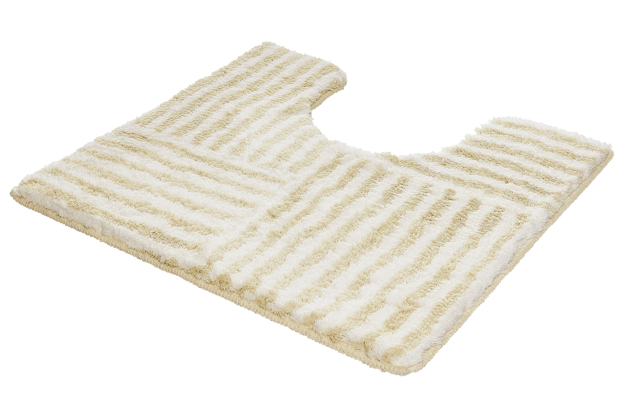 WC-Vorleger CHELSEA in Sandbeige mit Ausschnitt liegt auf dem Boden.