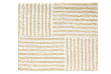 Beige-weiße Badematte mit gestreiftem Blockmuster aus Quadraten im Design