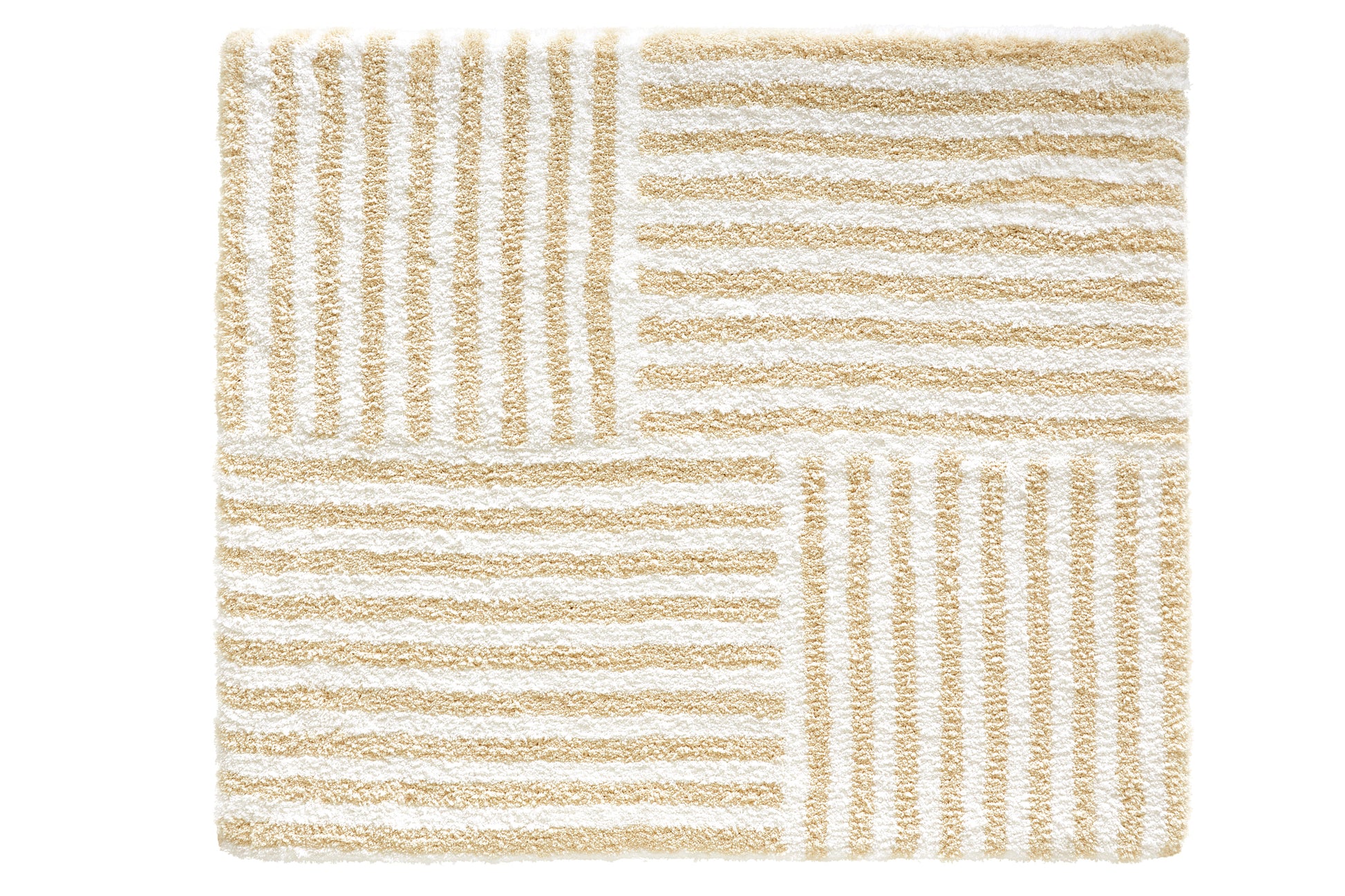 Badteppich CHELSEA Sandbeige 55 x 65 cm mit sandbeigen und weißen Streifen von oben fotografiert.