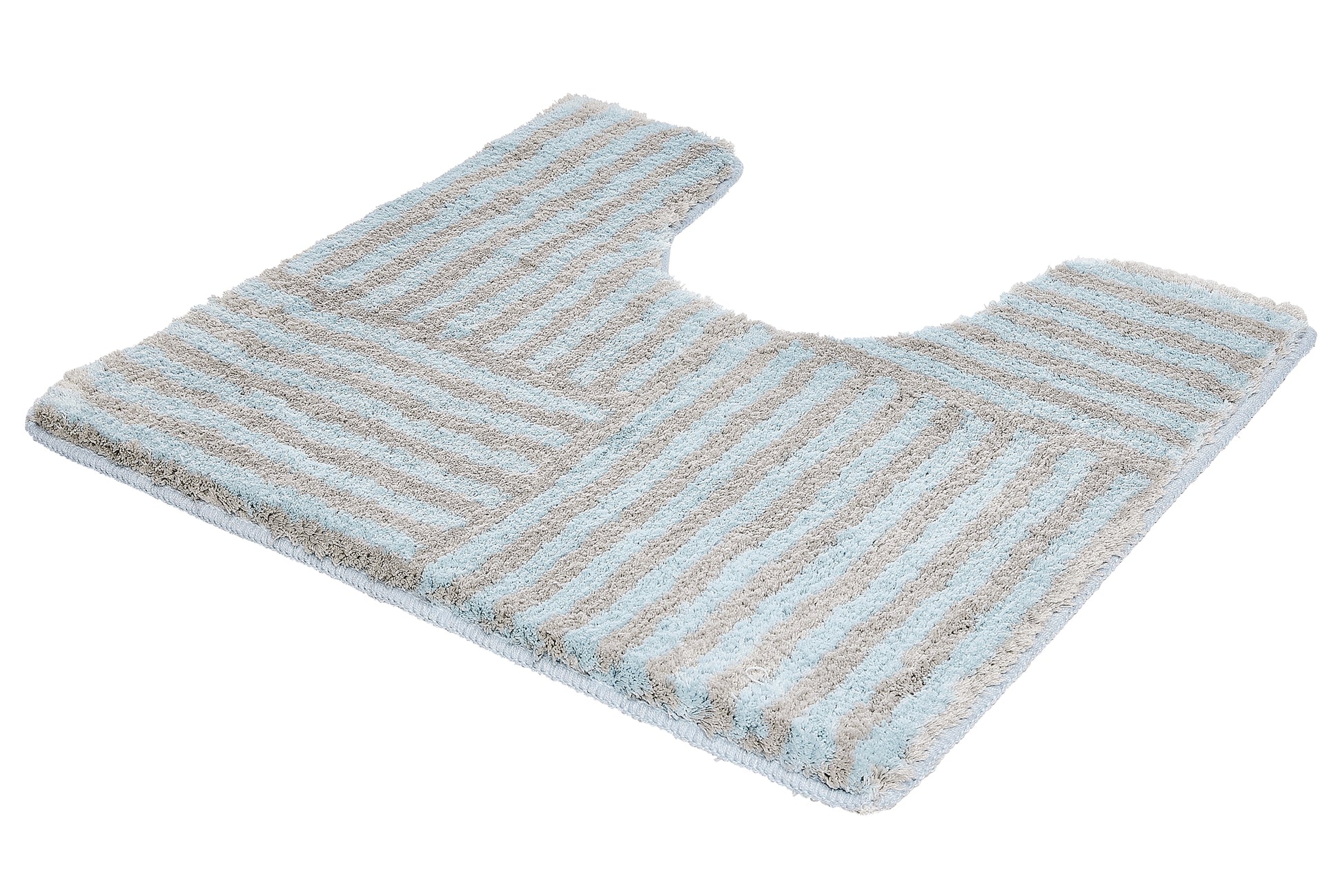 WC-Vorleger CHELSEA Opal 55 x 50 cm mit Ausschnitt liegt gestreift auf weißem Hintergrund.