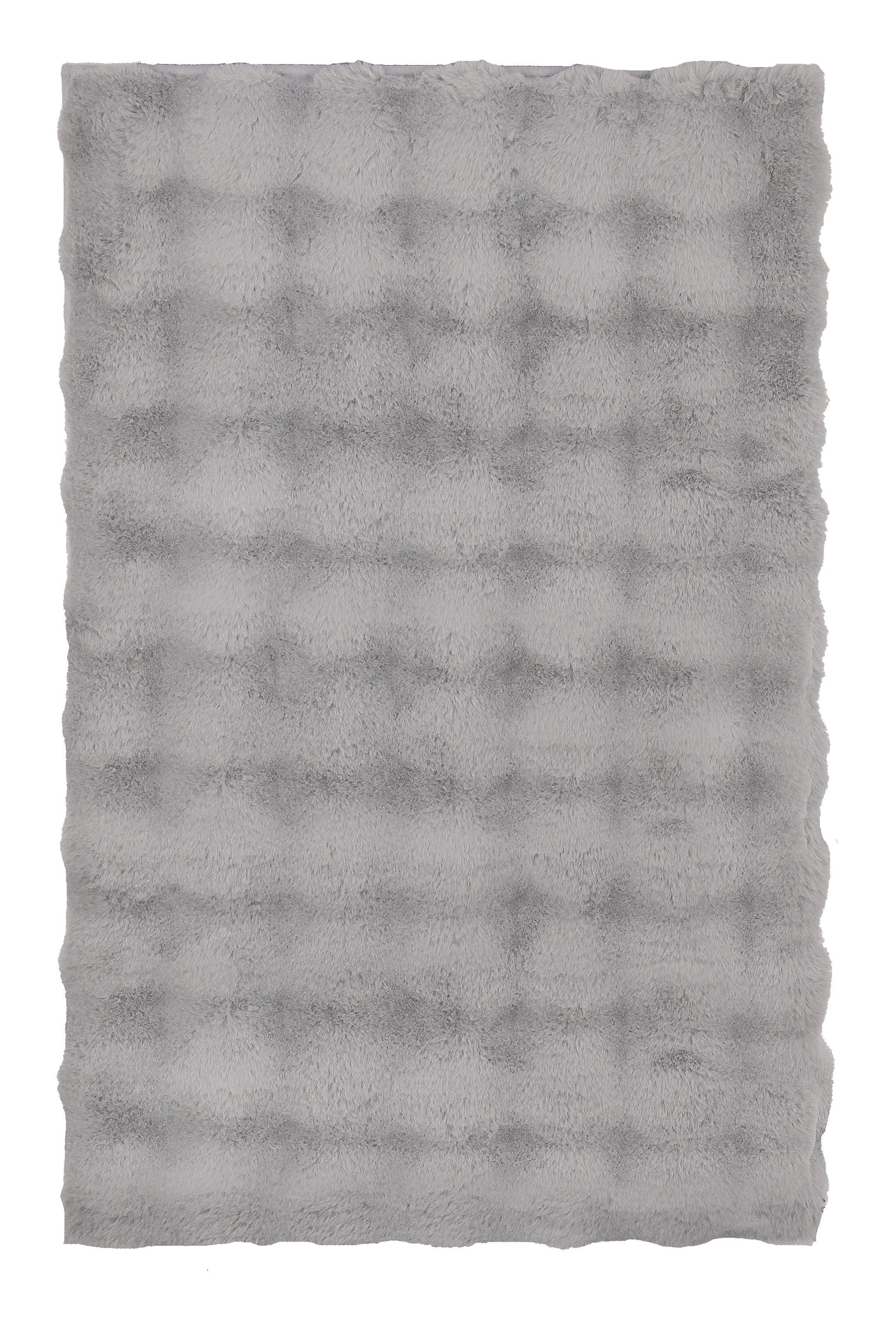 Der Badteppich CLOUD in Silbergrau 60 x 90 cm liegt flach und zeigt seine weiche, flauschige Oberfläche.