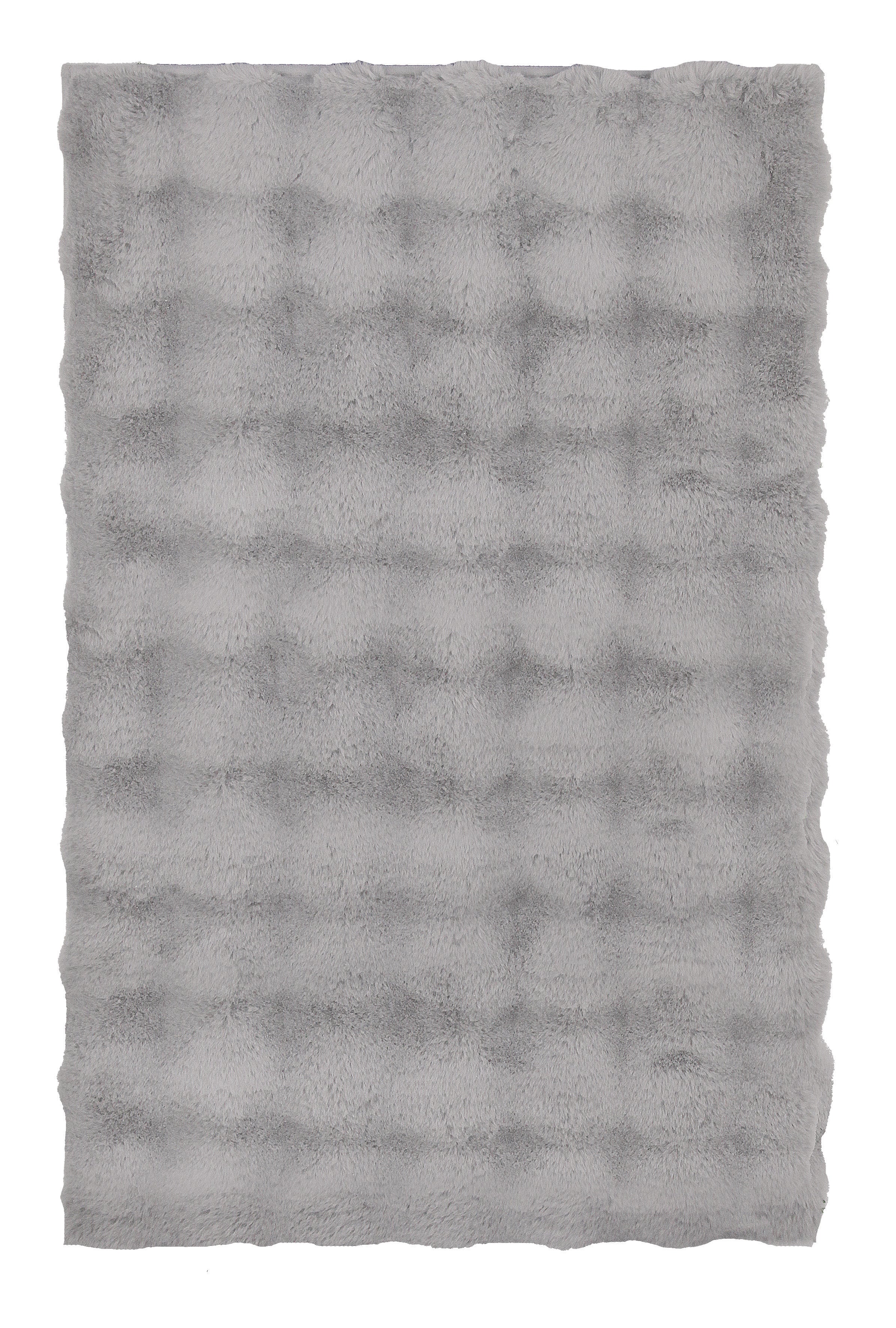 Der Badteppich CLOUD in Silbergrau 60 x 90 cm liegt flach und zeigt seine weiche, flauschige Oberfläche.