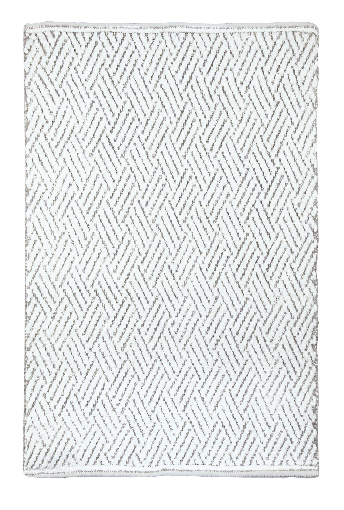 Quadratische Badematte in Weiß mit beige gemustertem Zickzackdesign