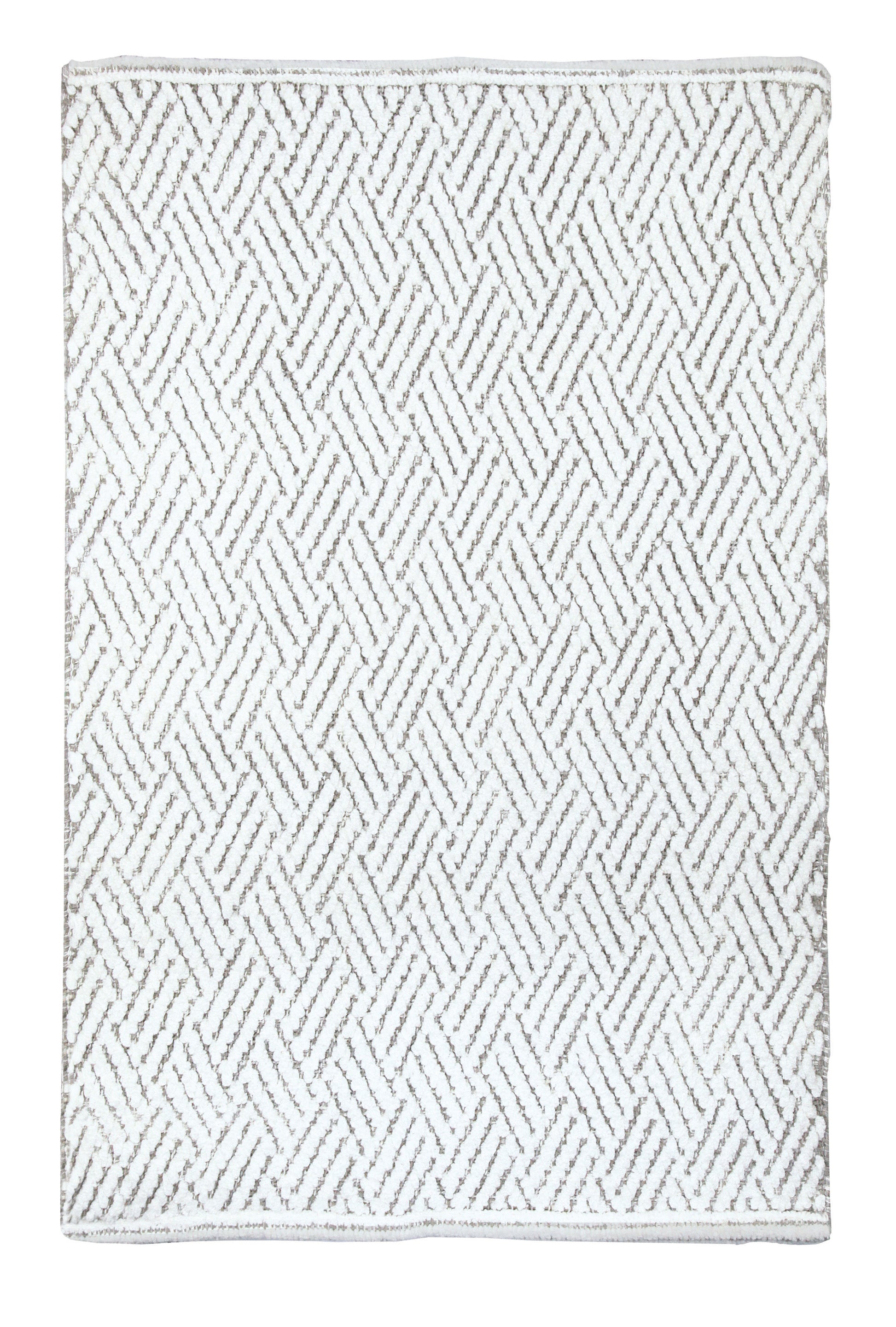 Quadratische Badematte in Weiß mit beige gemustertem Zickzackdesign