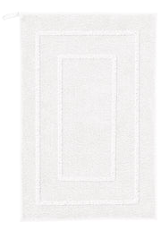 Badteppich NICO in Weiß mit 50 x 80 cm liegt rechteckig ausgebreitet und wird von oben gezeigt.