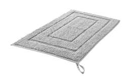 Graue rechteckige Badematte mit weichem Hochflor und Bordüredetail