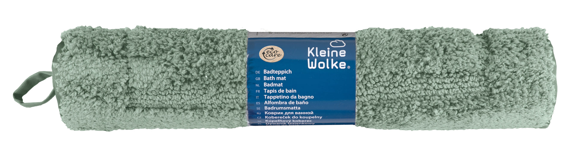 Gerollter Badteppich NICO Maledivia 50 x 60 cm in Grün mit Banderole von Kleine Wolke.