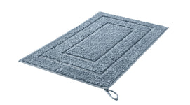 Rechteckige blaue Badematte mit Hoch-Tief-Muster und seitlicher Schlaufe