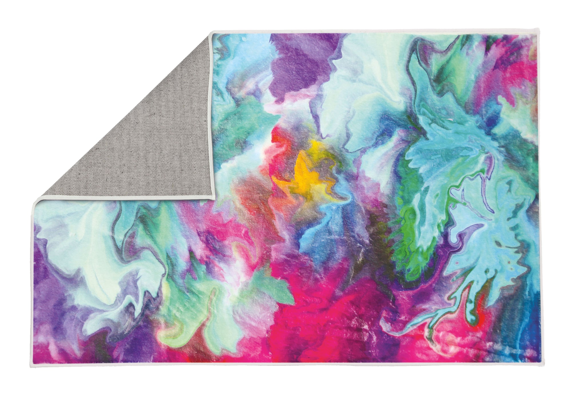 bunter Badteppich mit abstraktem Aquarellmuster in Pink und Blau