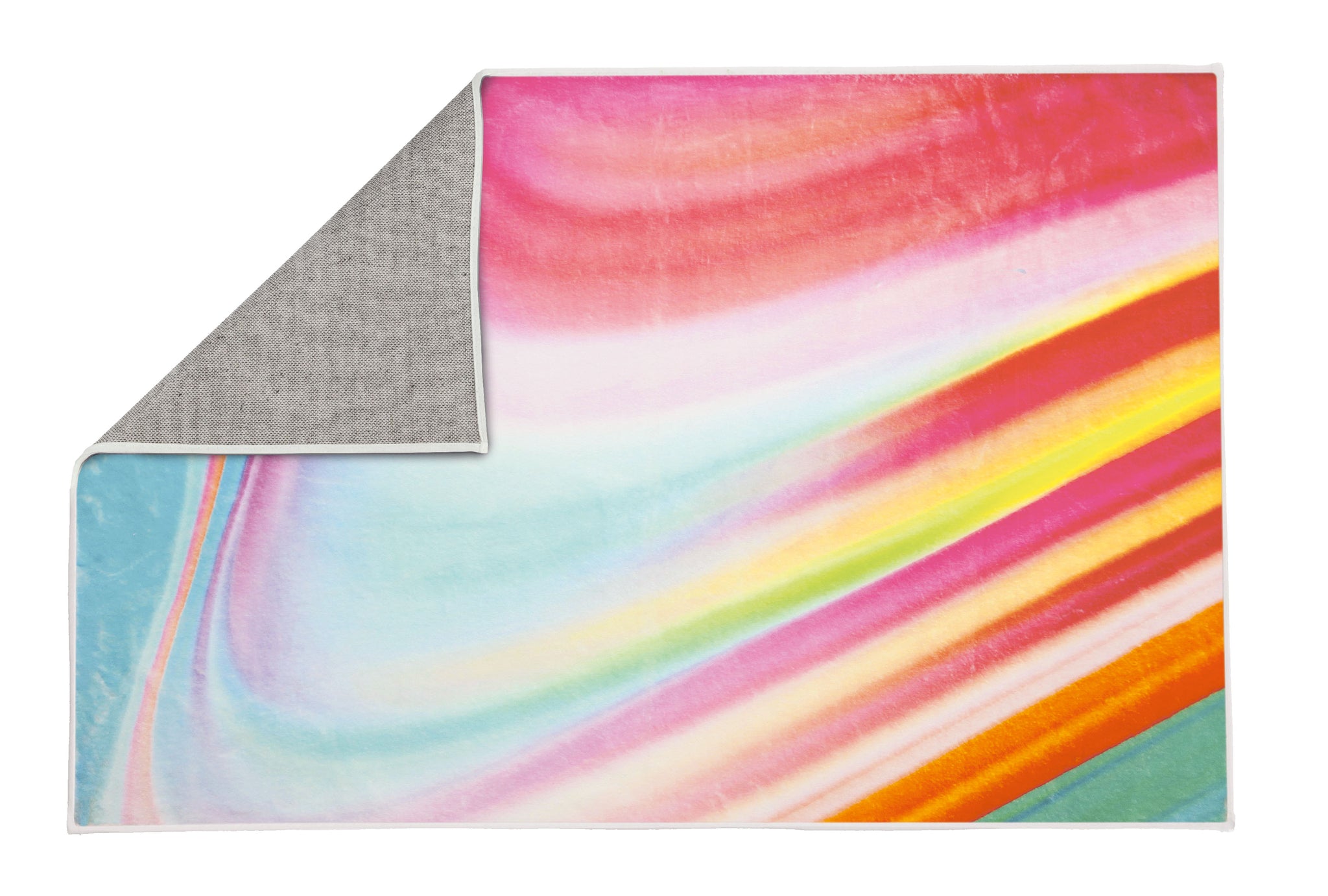 Großes buntes Badetuch mit Regenbogenverlauf und grauer Rückseite