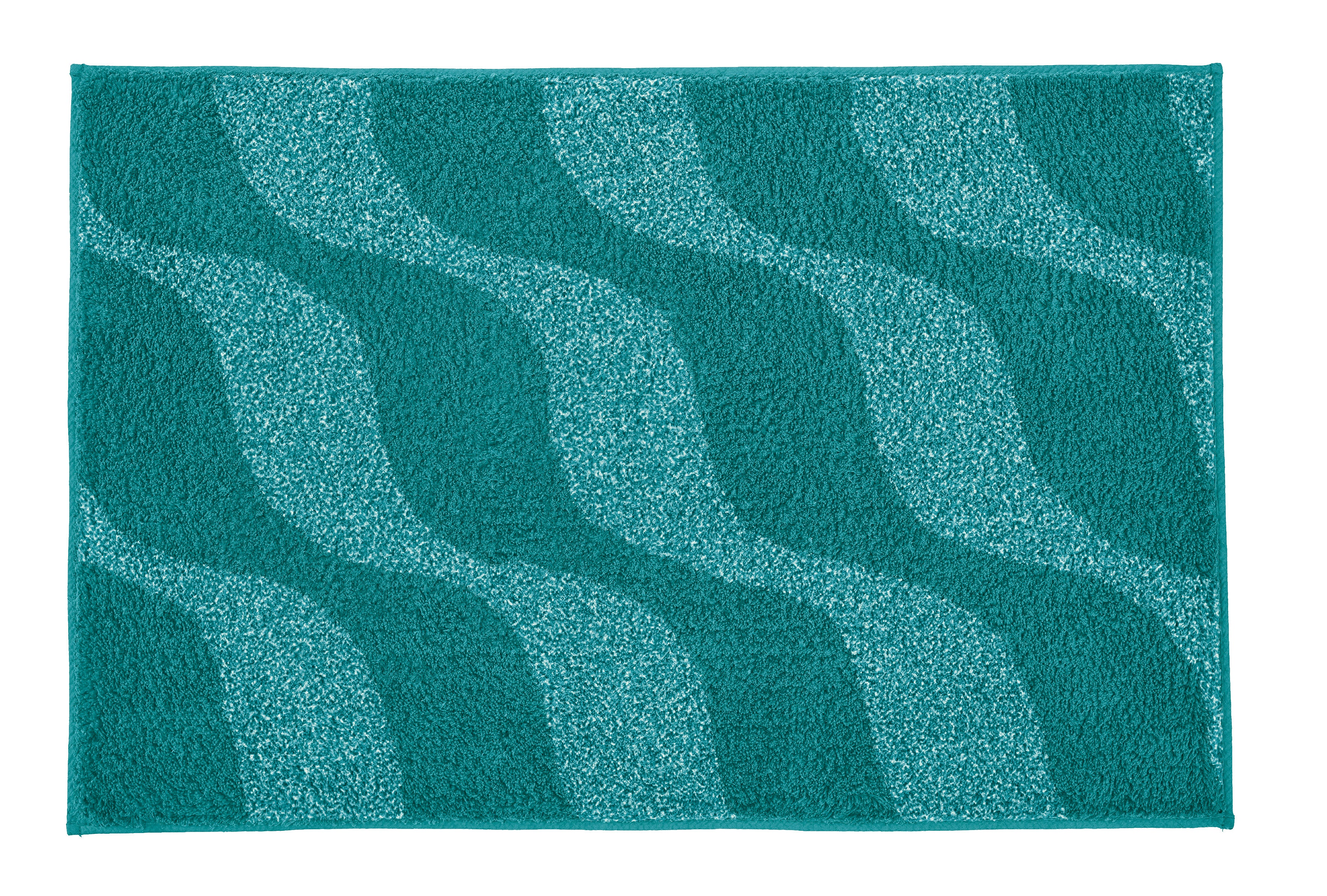 Türkisfarbige Badematte mit wellenförmigem Muster in zwei Tönen