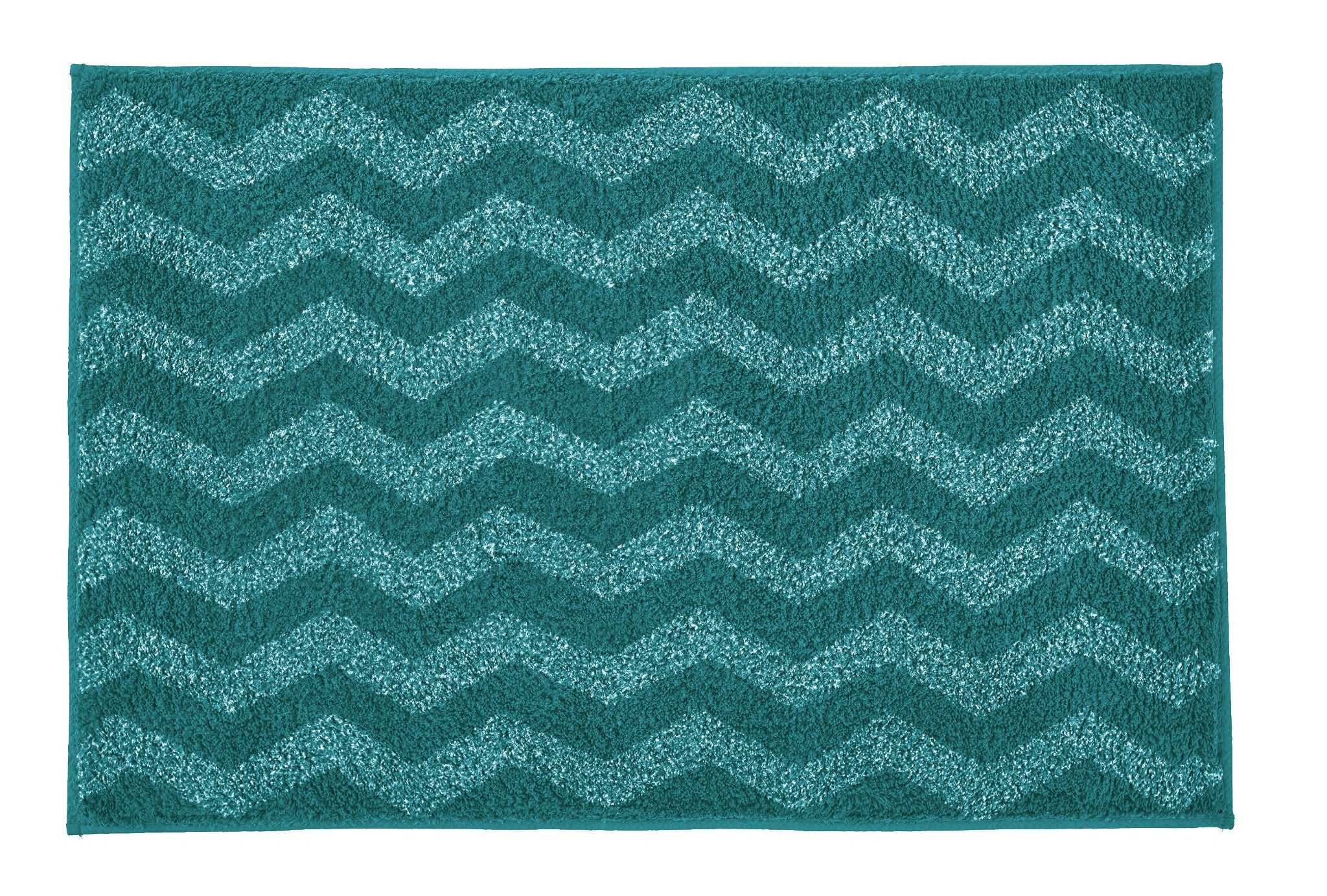 Türkisfarbene Badematte mit Zickzackmuster auf einfarbigem Hintergrund