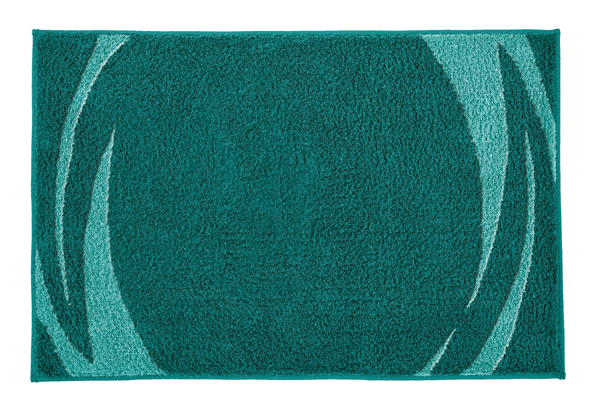 Rechteckige türkisgrüne Badematte mit helleren geschwungenen Streifen