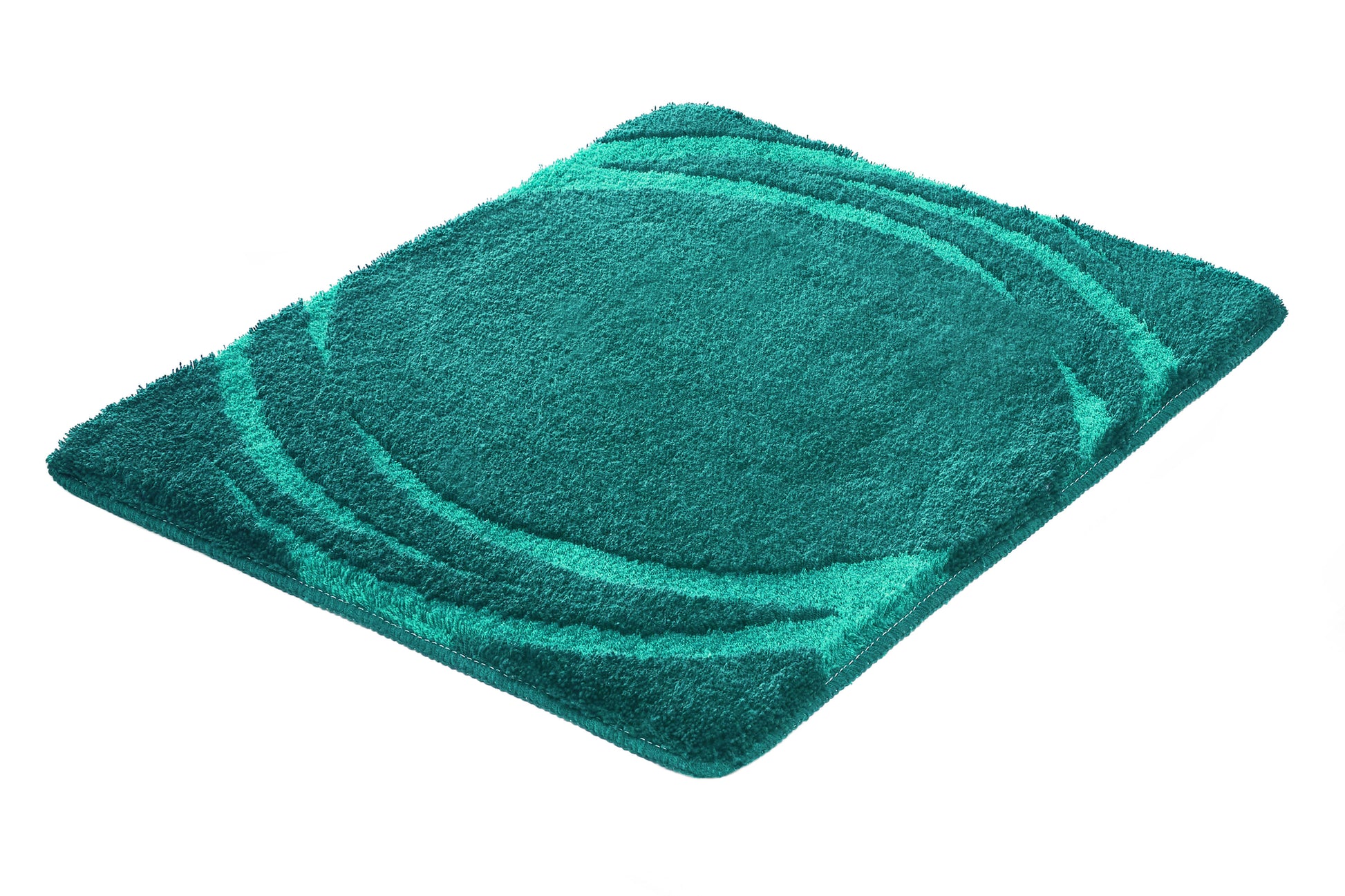 Rechteckige petrolfarbene Badematte mit dezentem Bogenmuster aus Hochflor