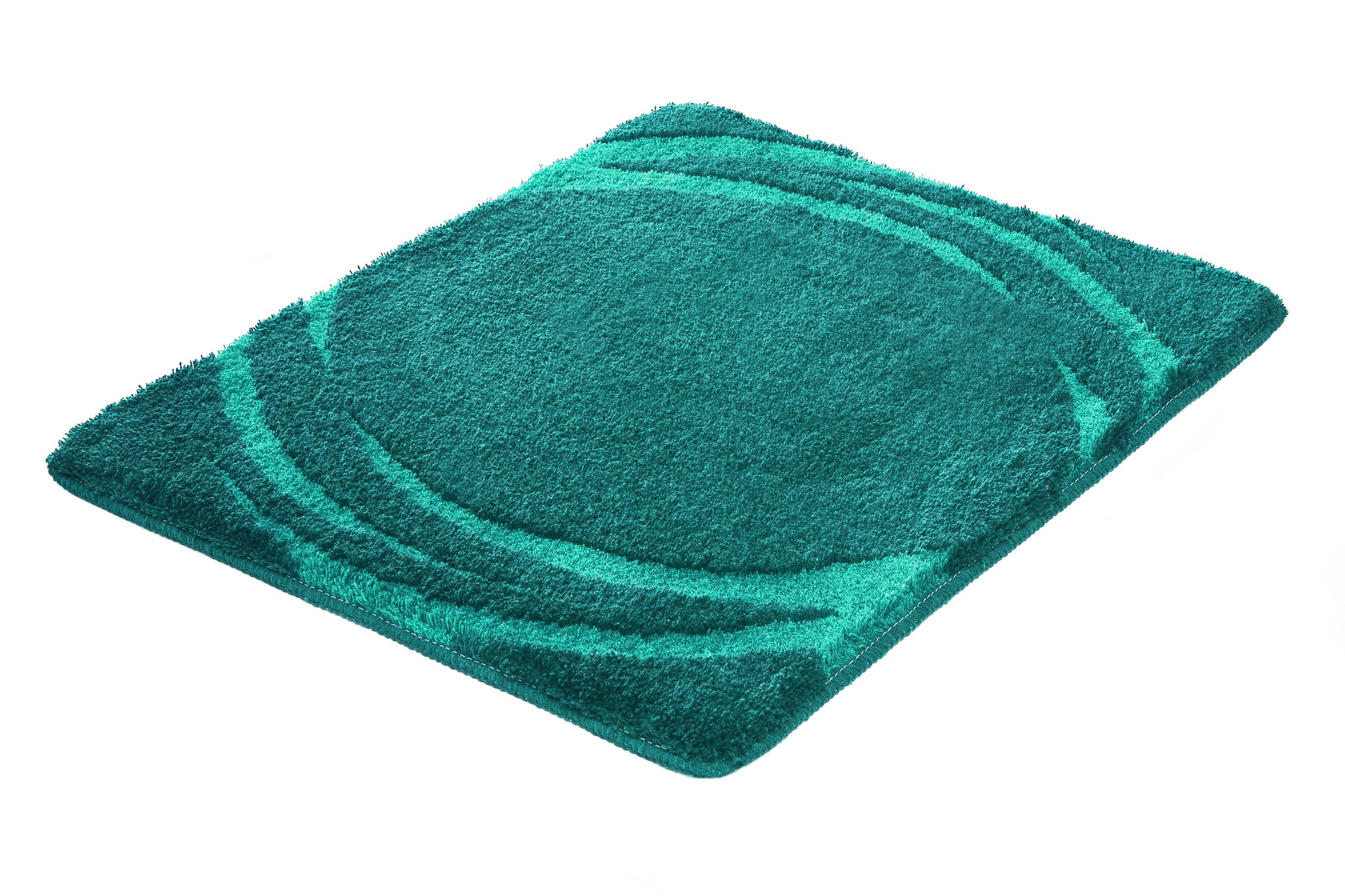 Rechteckige petrolfarbene Badematte mit dezentem Bogenmuster aus Hochflor