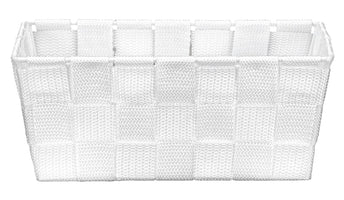 Rechteckiger weißer Kunststoffkorb in feiner Flecht-Optik für Bad