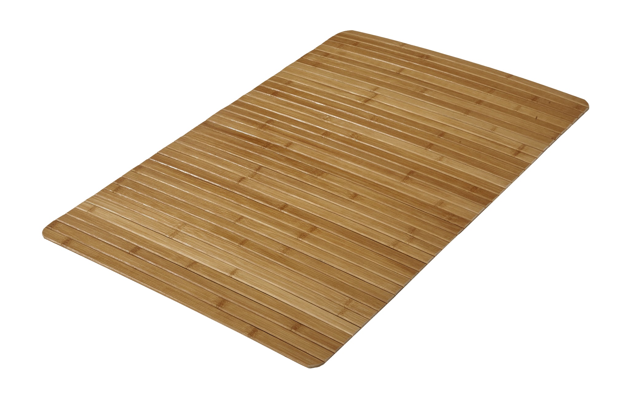 Rechteckige Badematte aus hellem Bambus mit schmalen Lamellenstruktur