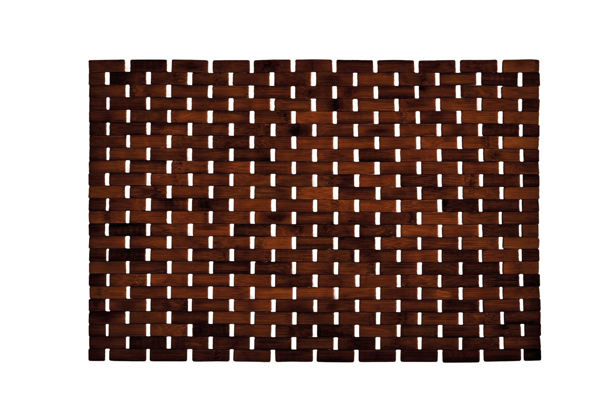Badematte aus Bambus PALITO in Nussbraun mit rechteckigen Lamellen, von oben aufgenommen.