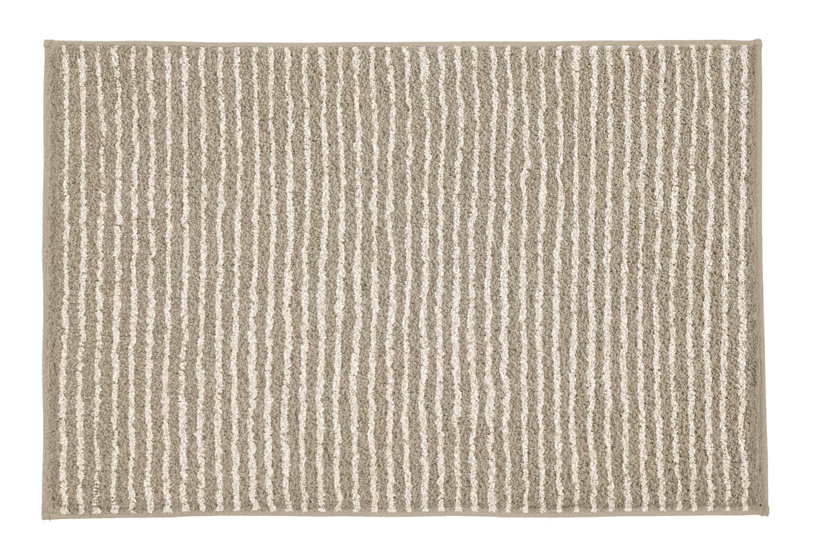 Rechteckige Badematte in Beige mit schmalen weißen Längsstreifen
